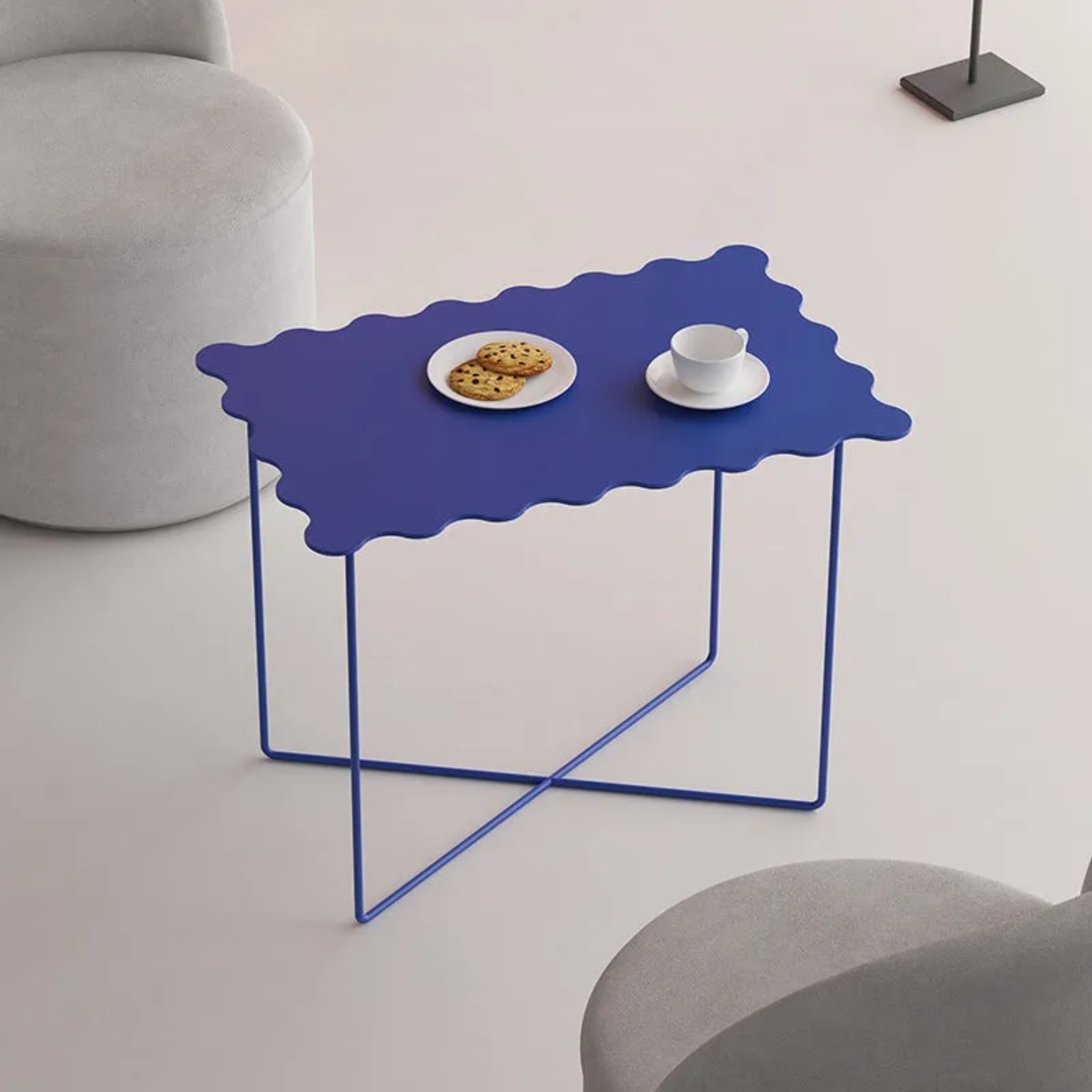 Lighom minimalist 4-leg lacquer blue end & side tables in iron — 15.75" L x 15.75" W x 19.69" H