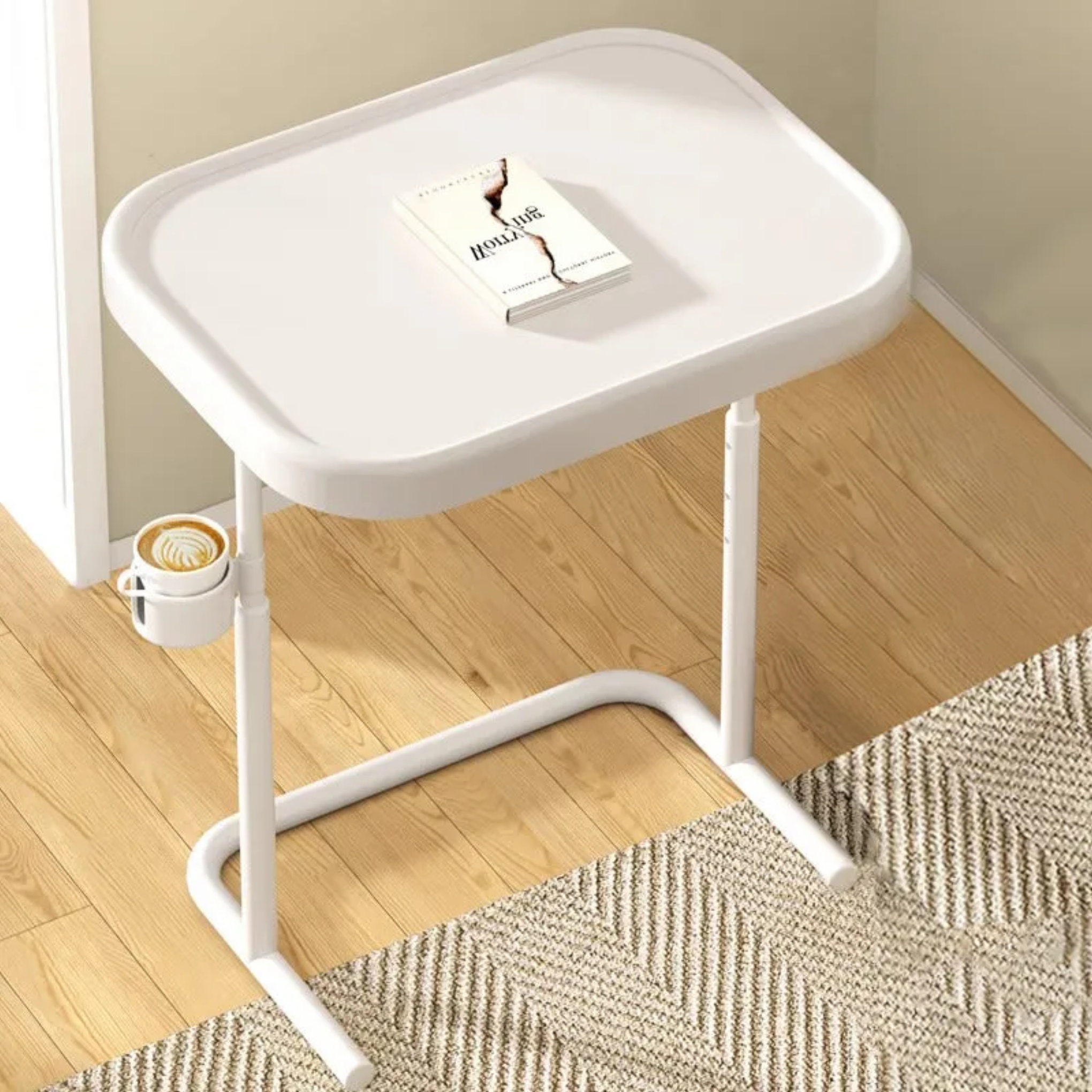 Minimalist movable plate yellow coffee tables in iron — Plate Tabletop & Wheels / White