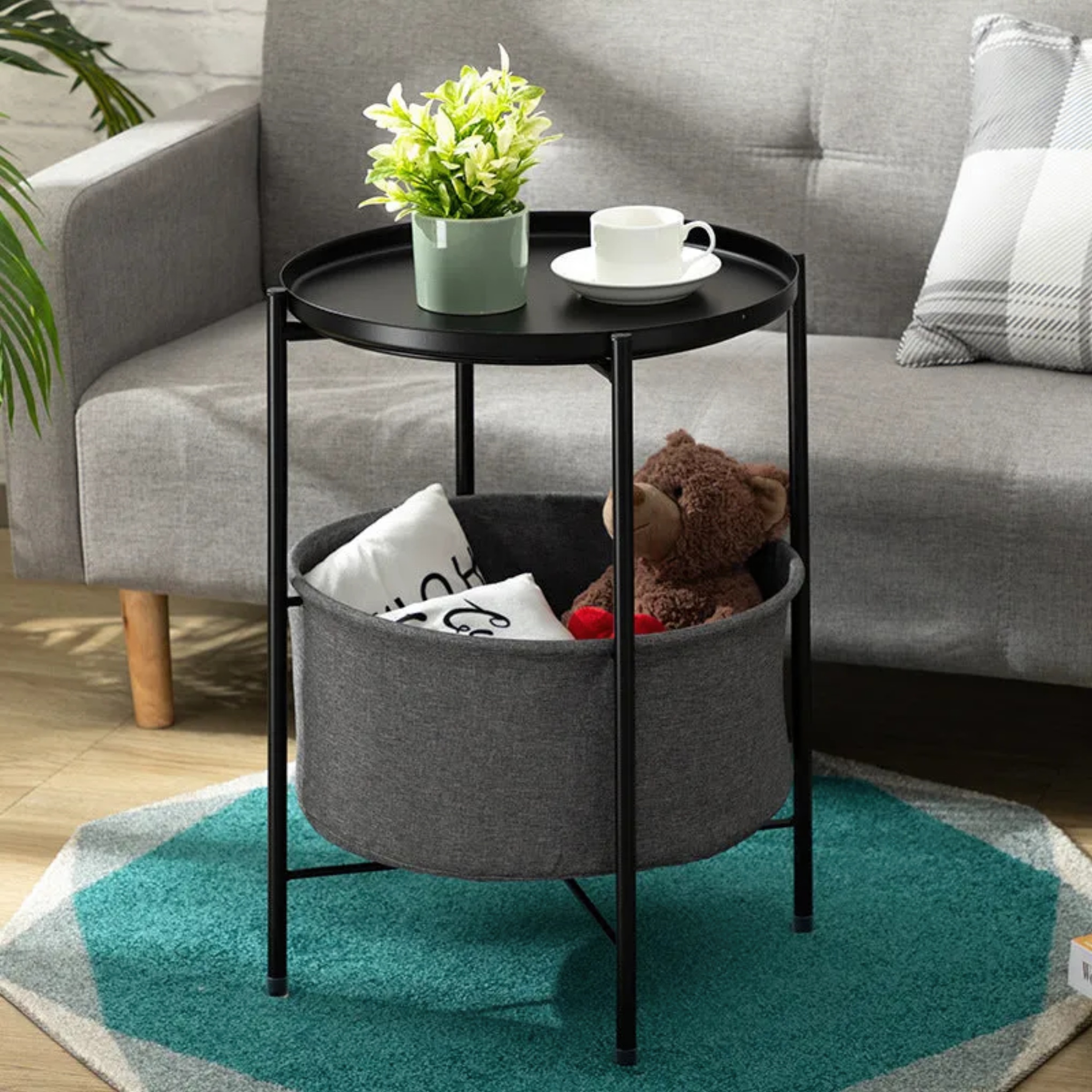 Minimalist round storage iron coffee tables — Black
