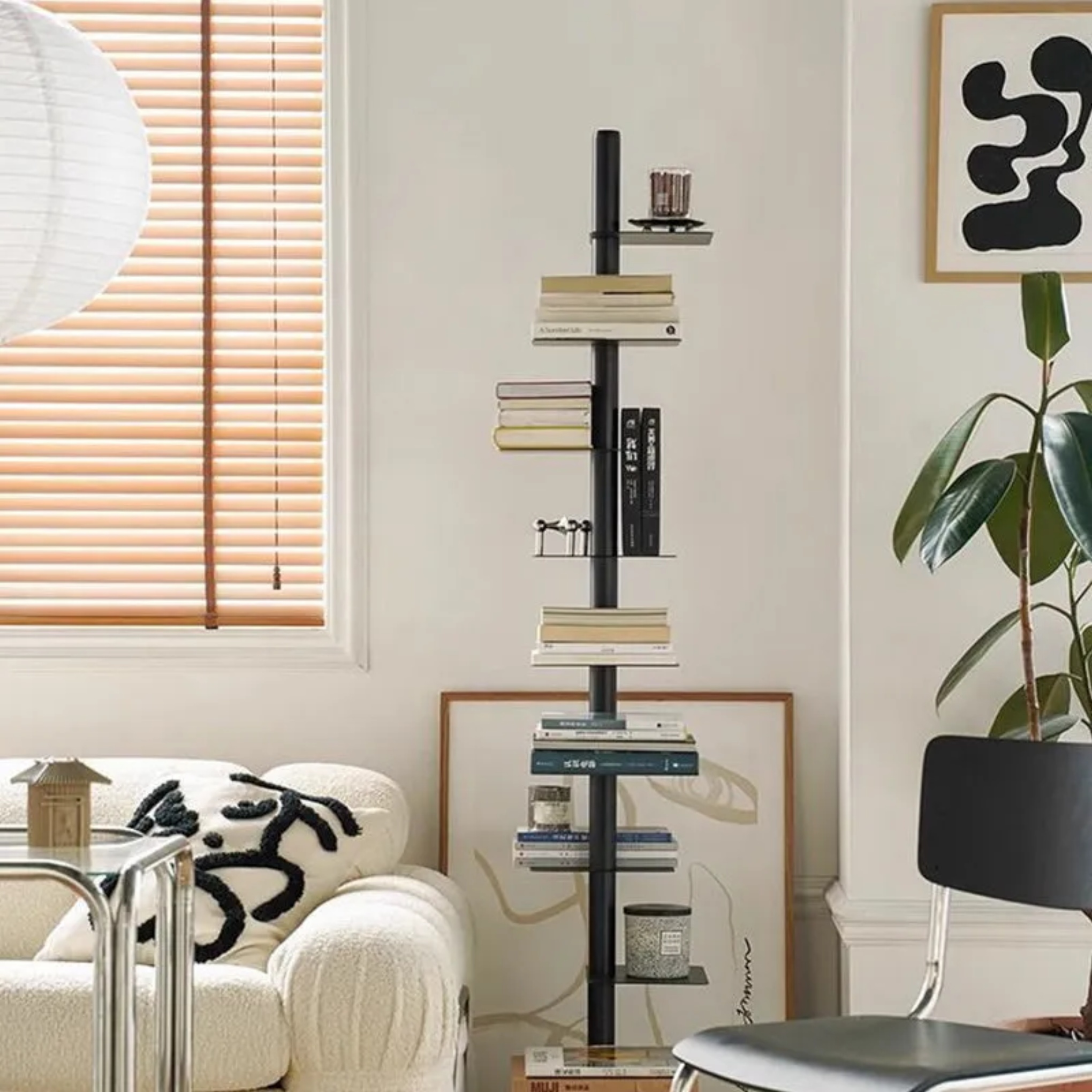 Minimalist 9-tier square black bookcases