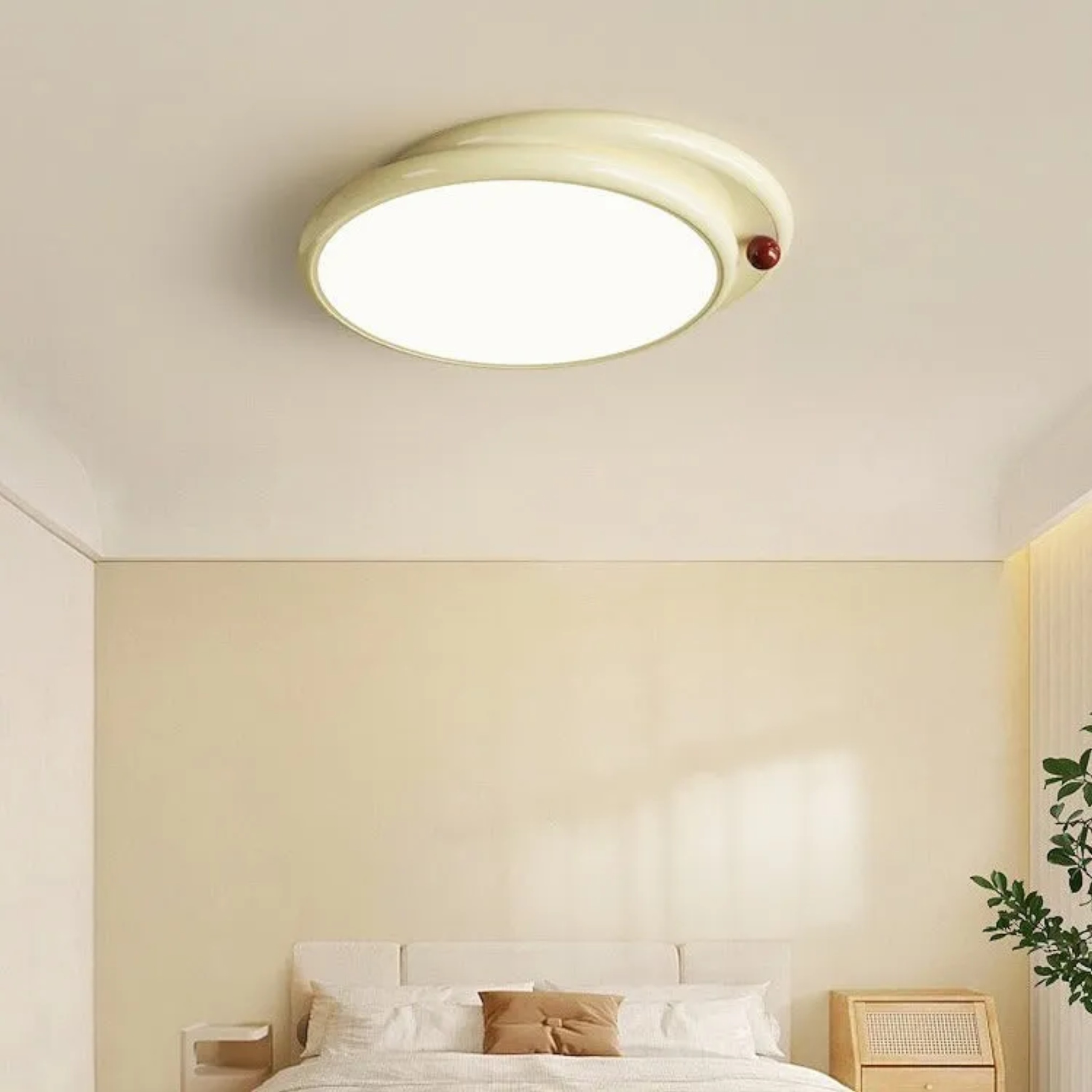 Lighom minimalist square stacked beige flush mount lighting in iron — Round / 110V-120V (US/CA)