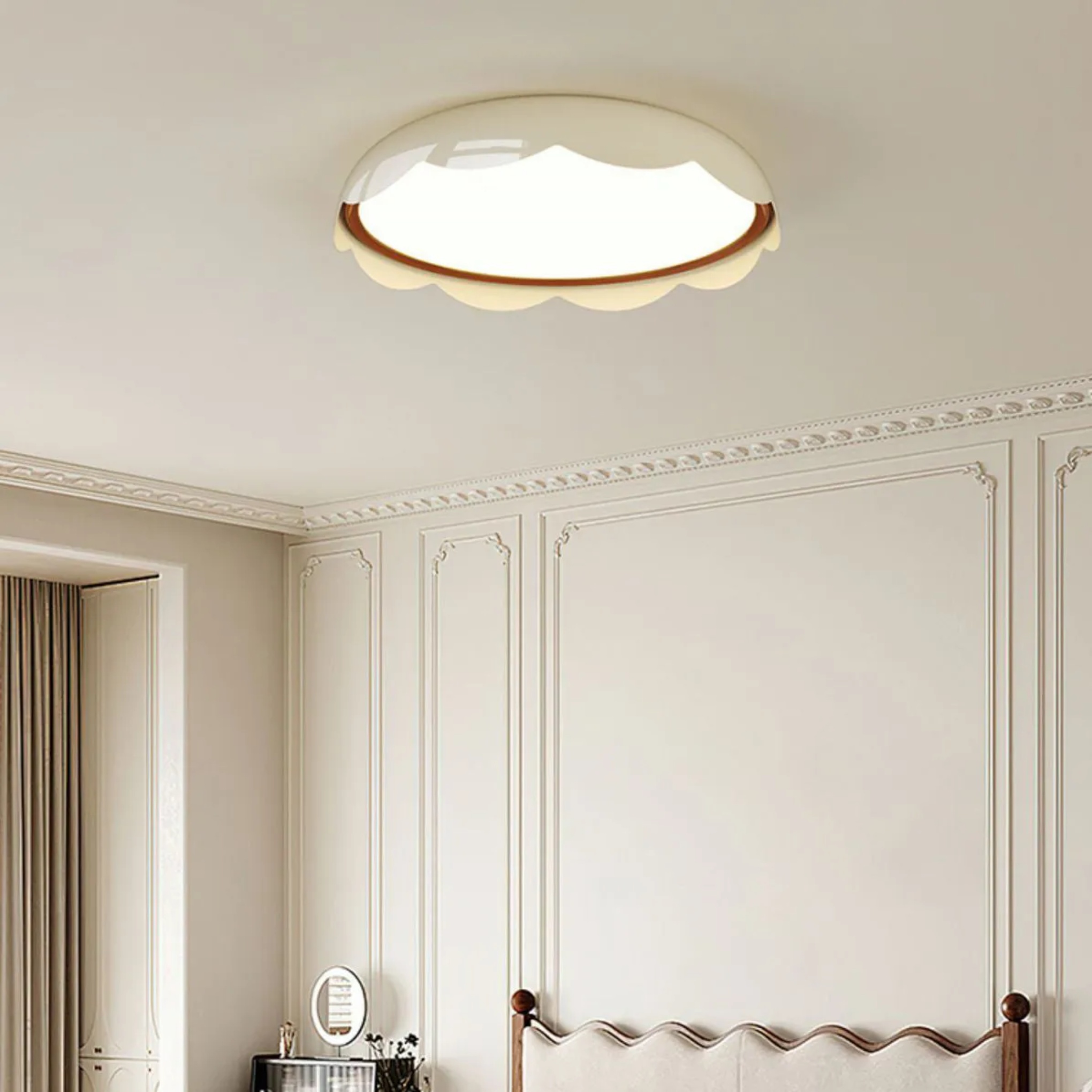 Minimalist wave pattern beige iron flush mount lighting — 16.54" W x 3.54" H / Brown / 110V-120V (US/CA