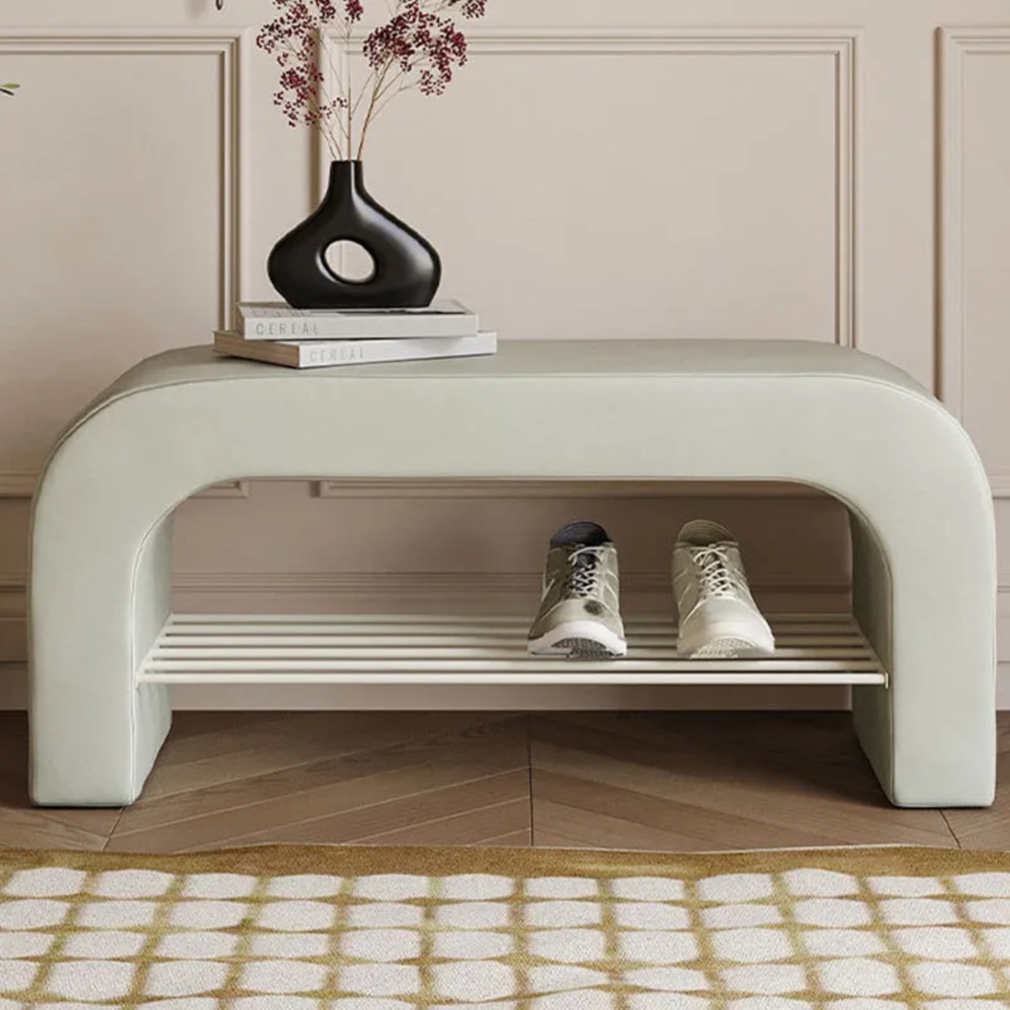 Minimalist storage 1-shelf gray shoe benches — 23.5" L x 14" W x 17" H / Beige