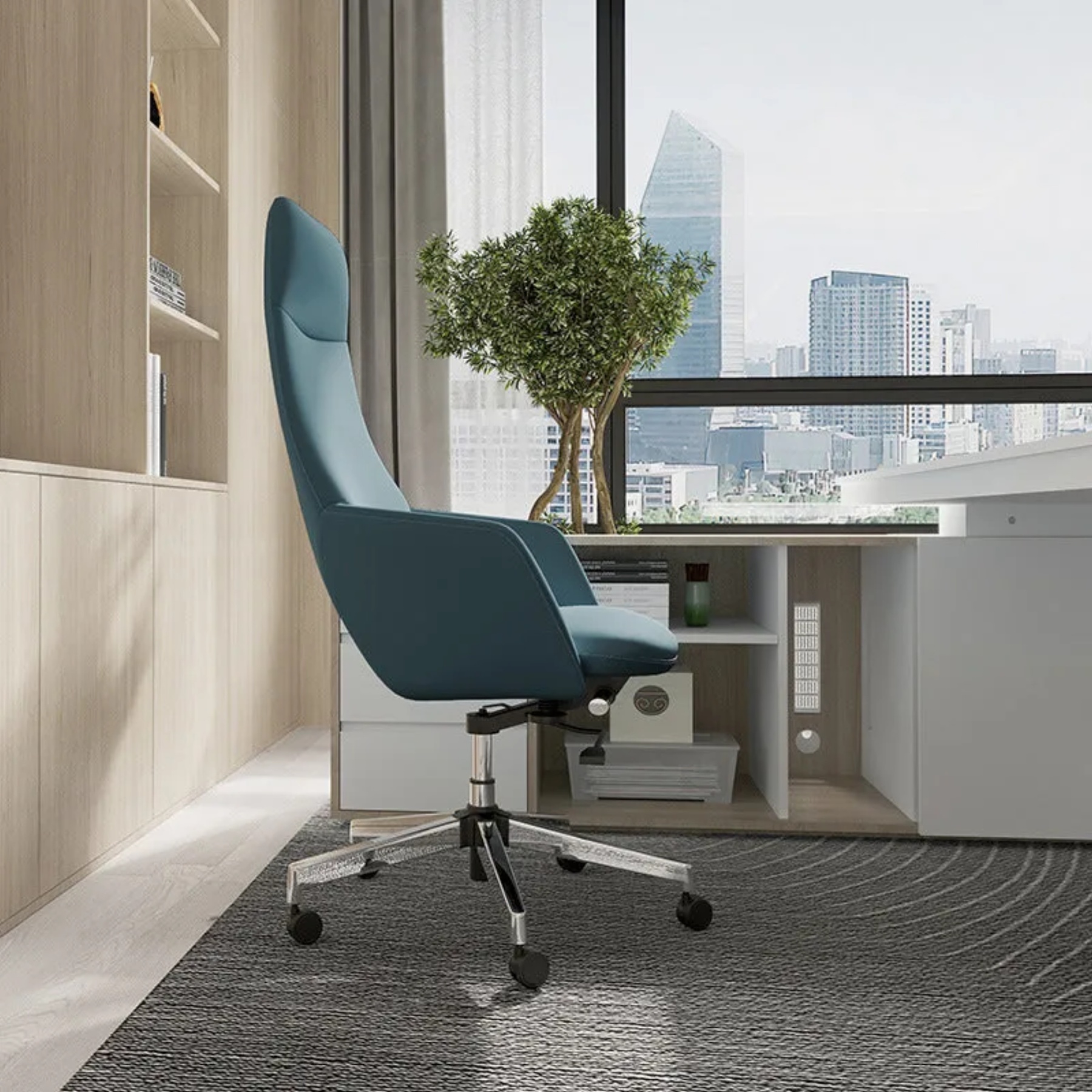 Minimalist desk gray office chairs, Lighom — Faux Leather / Rose Red