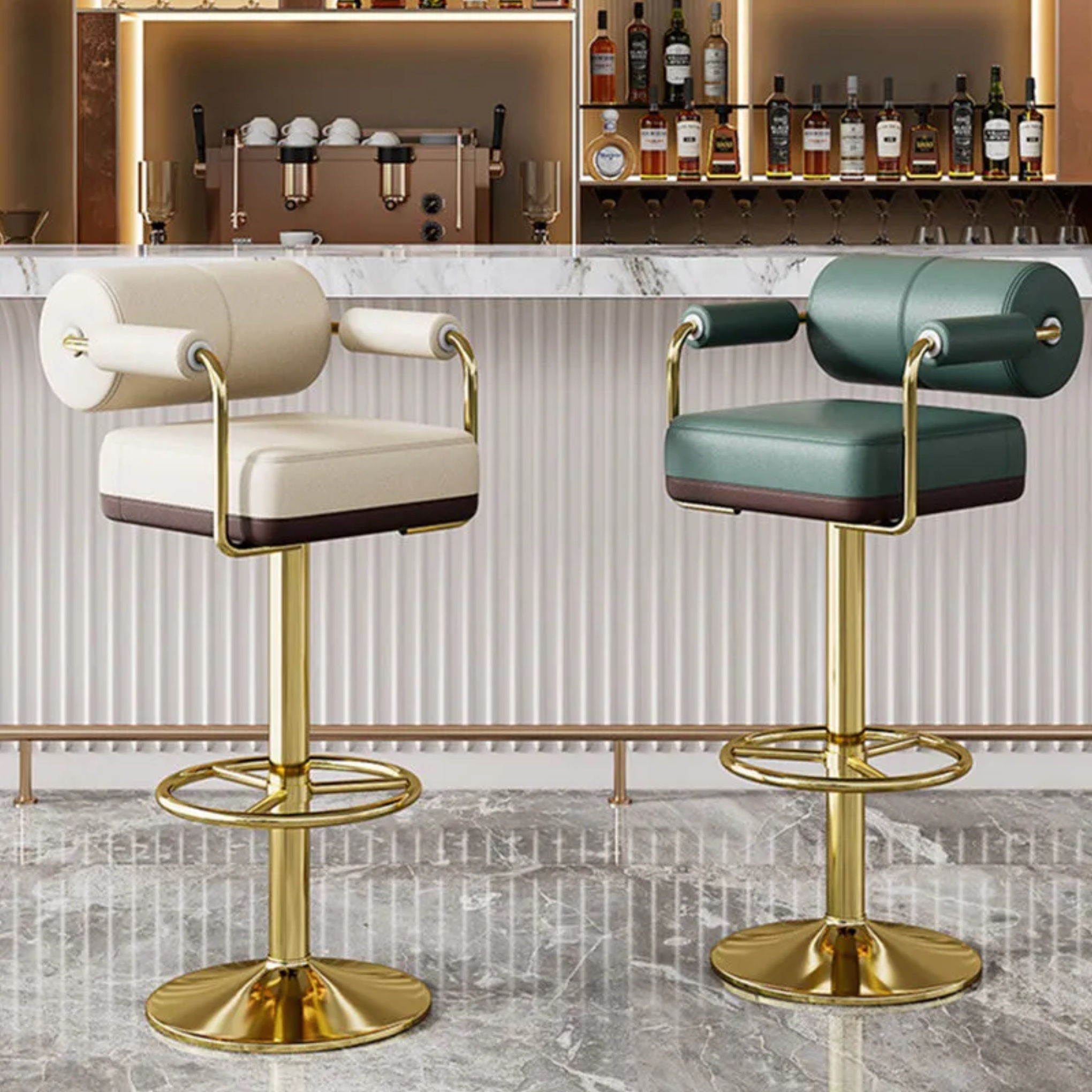 Minimalist cylinder gray bar & counter stools, Lighom — Orange