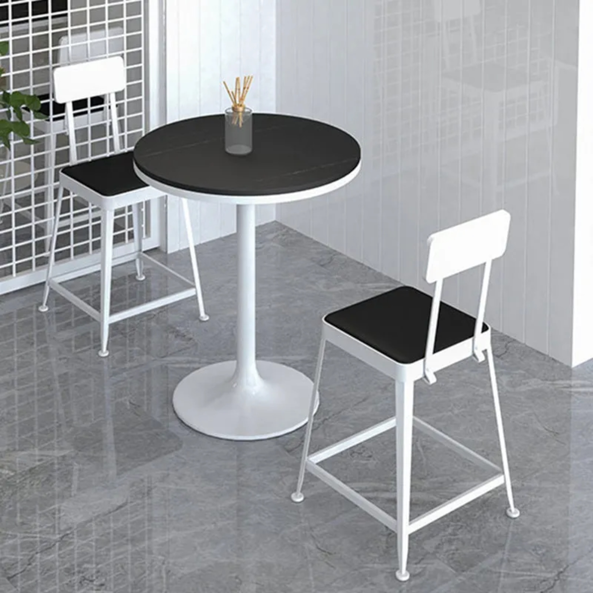Black leather bar & counter stools for kitchen, Lighom — 17" L x 17" W x 29" H / White