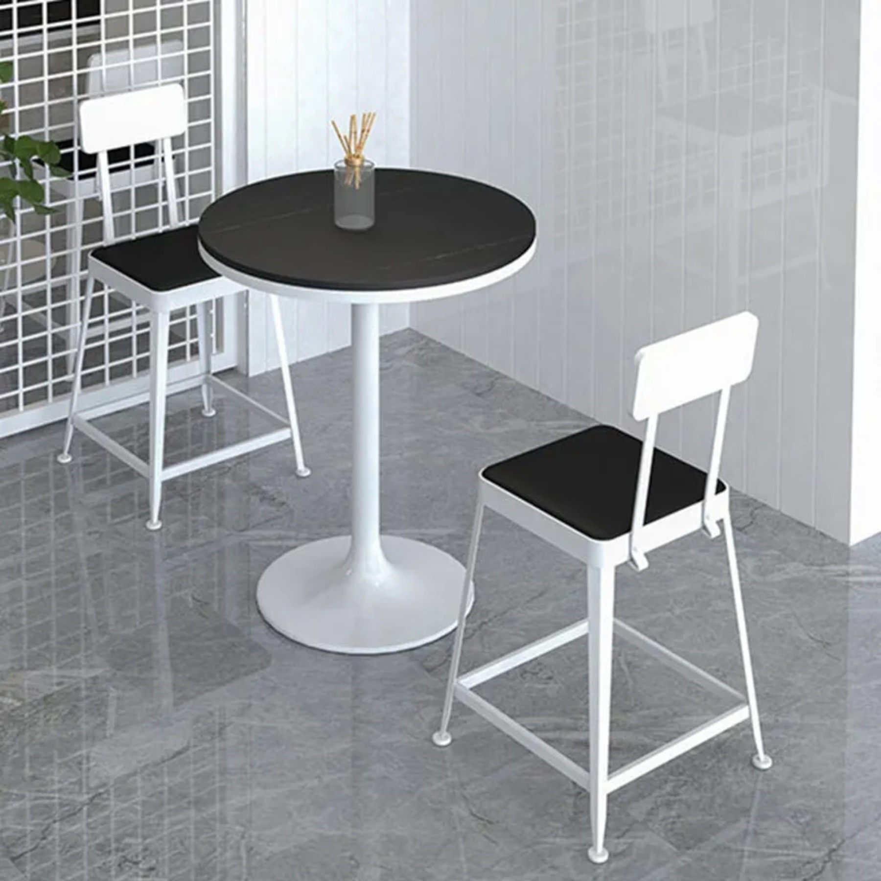 Black leather bar & counter stools for kitchen, Lighom — 17" L x 17" W x 29" H / White