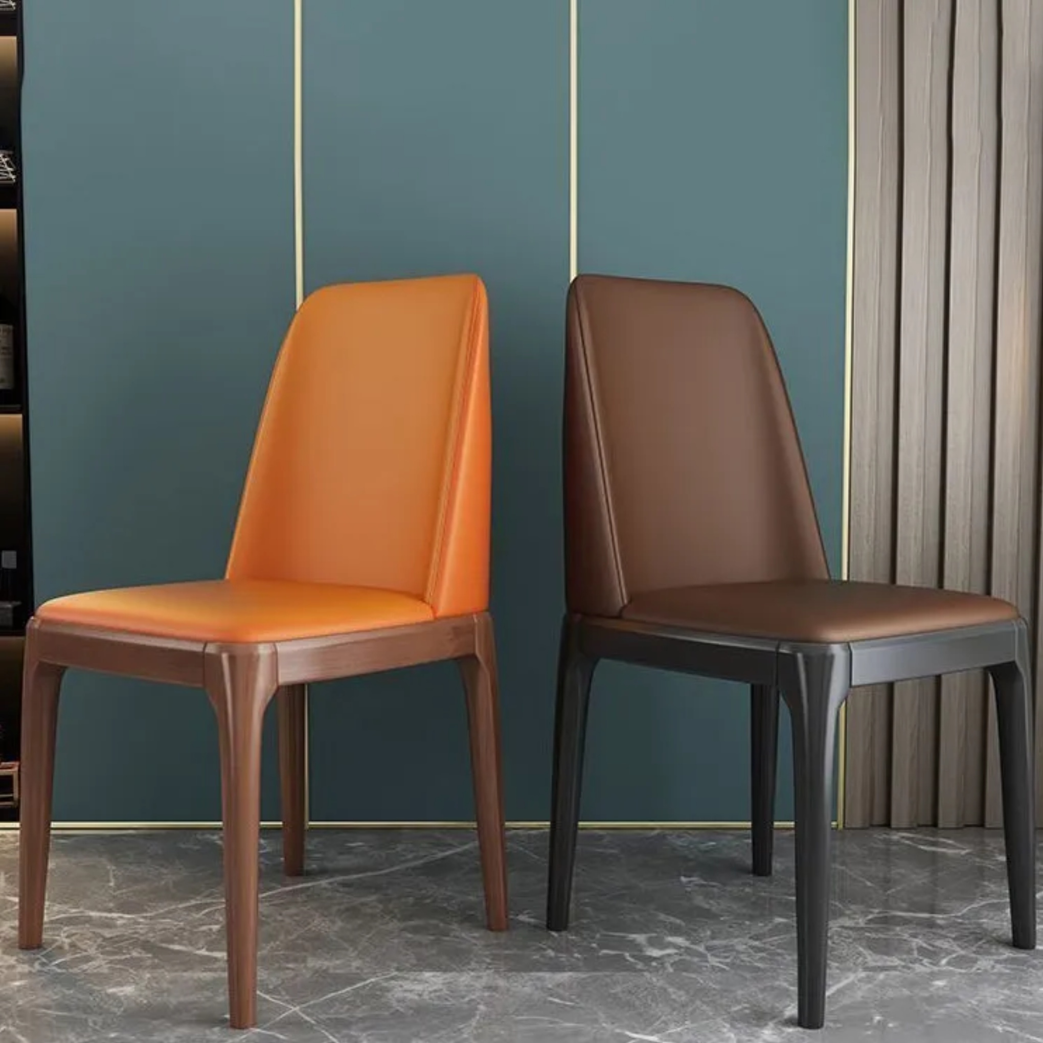 Beige minimalist upholstered square dining chairs & benches — Orange / Black