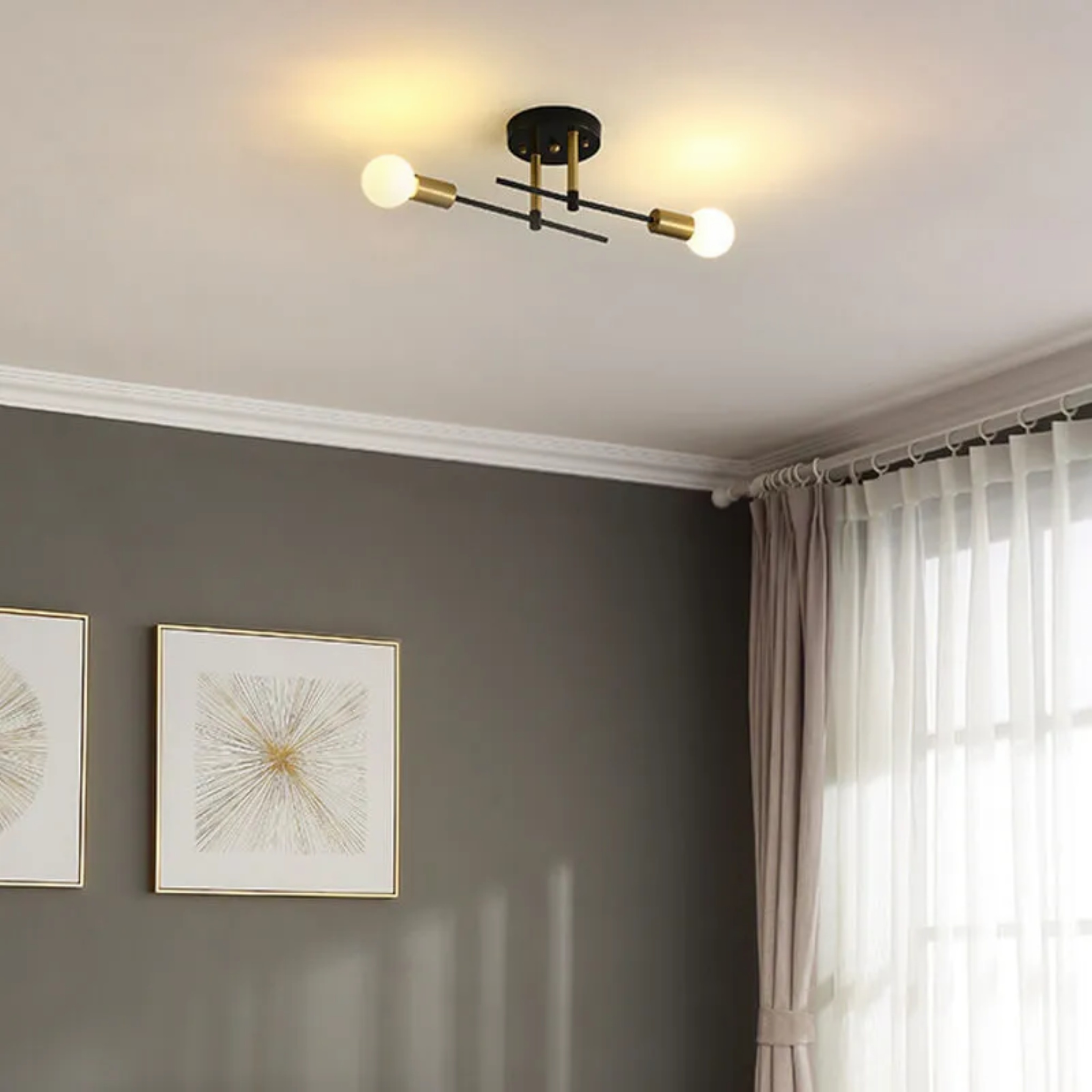 Minimalist semi-flush black glass semi-flush mount light — 110V-120V (US/CA)
