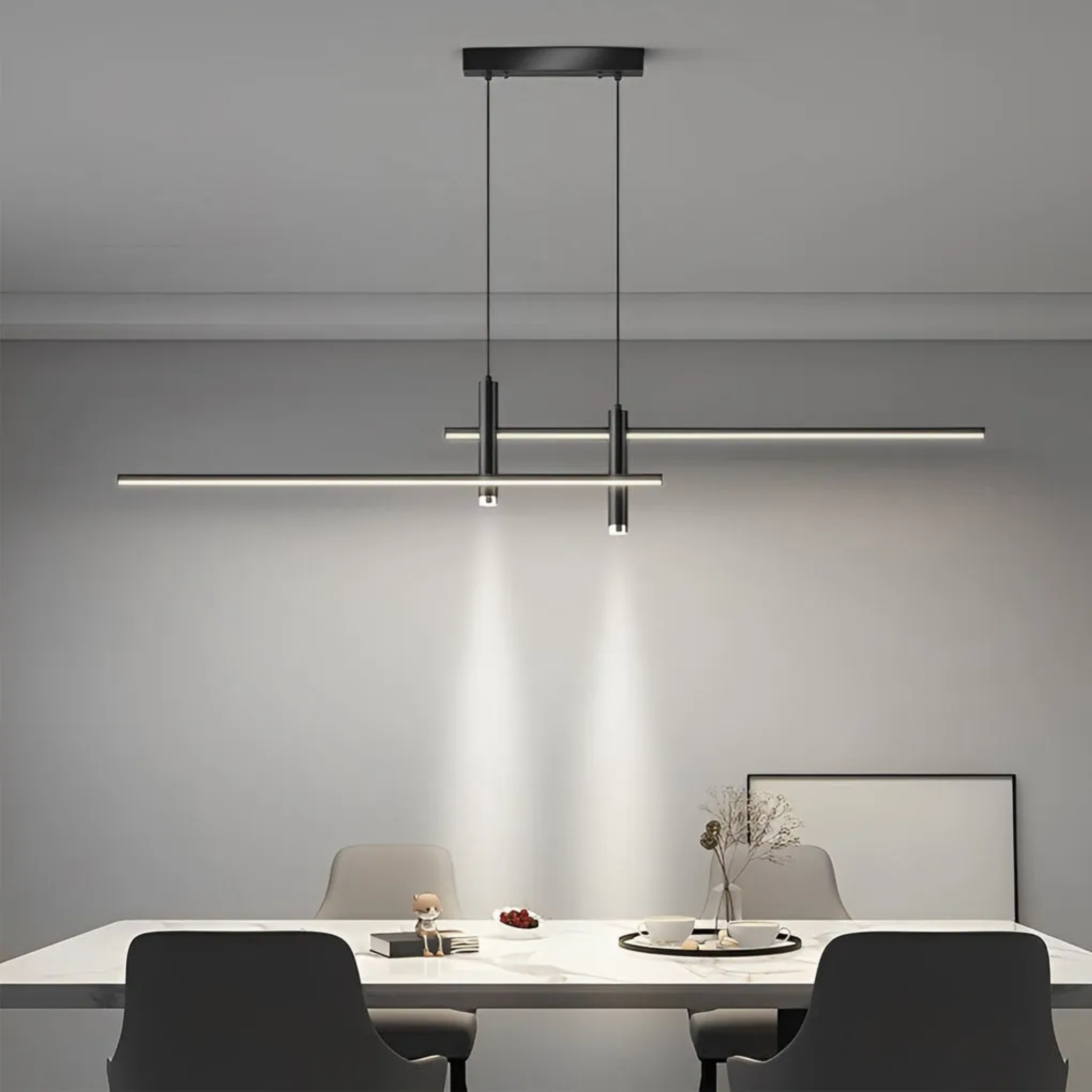 Line synthetic pendant lighting for dining room — 35.4" L x 0.8" W / Matte Black / 3-Color Changeable