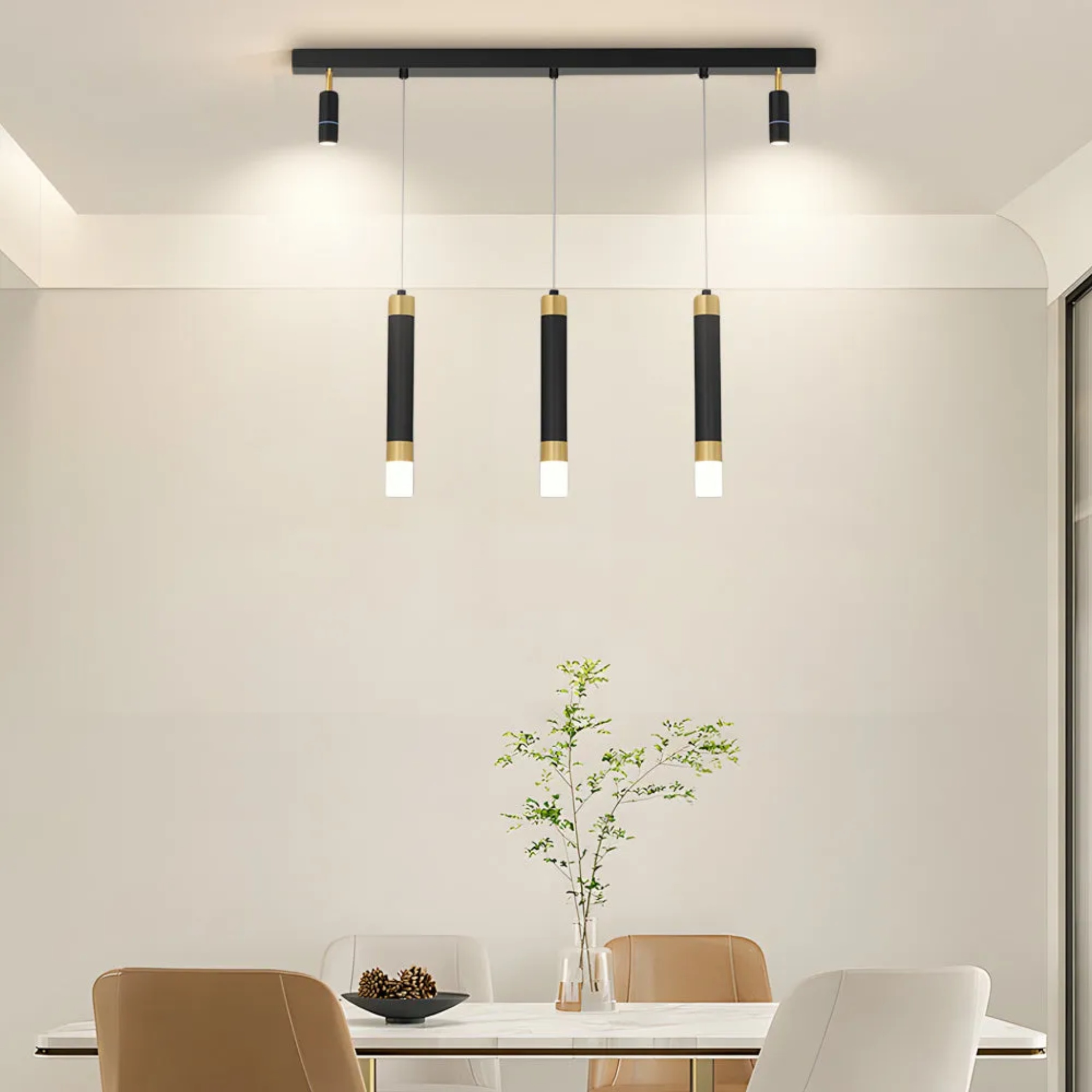 Modern 3-step linear black synthetic pendant lighting, Lighom — 5-Light