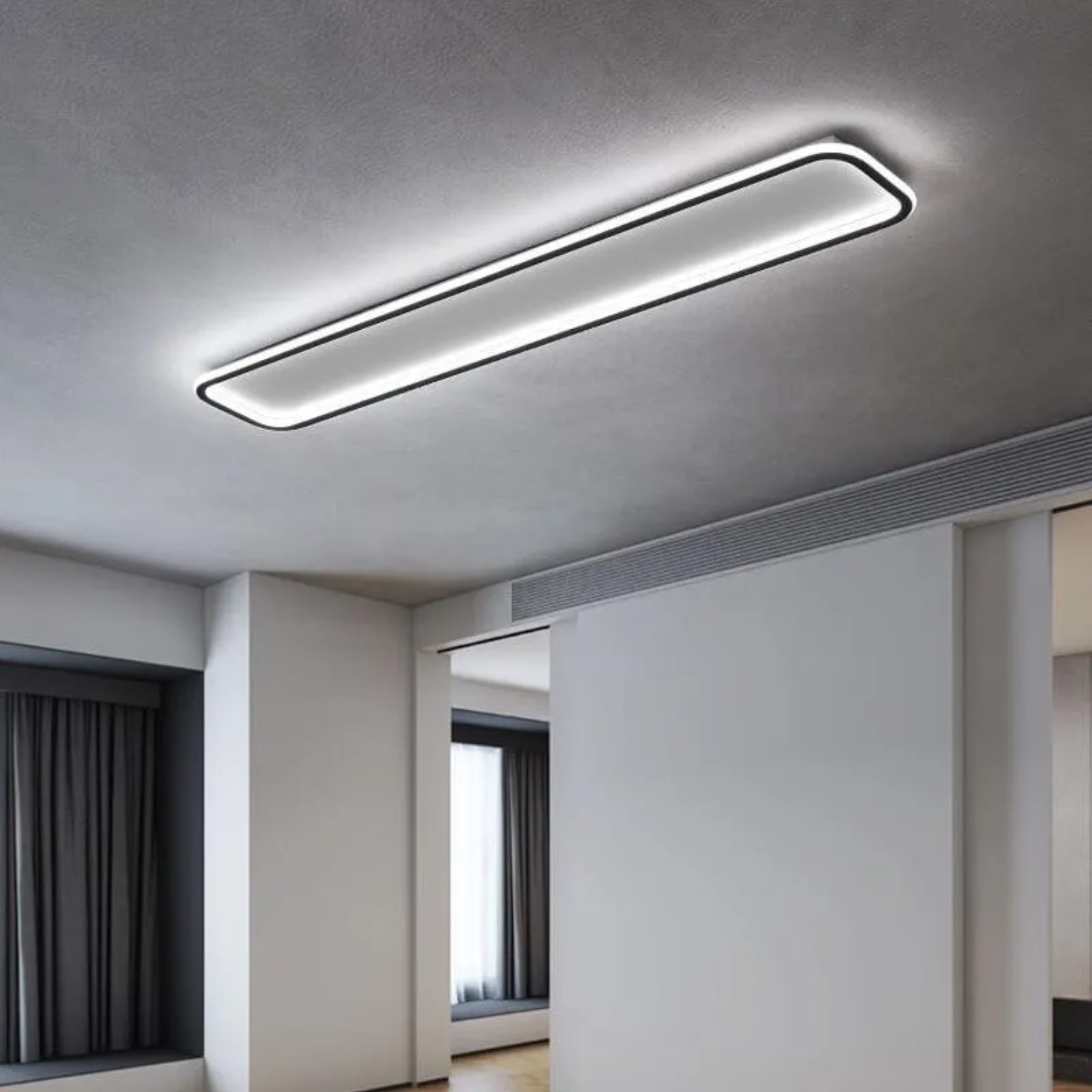 Minimalist 3-color linear black flush mount lighting, Lighom — 15.75" W x 7.87" H / Warm White (3000K) / 110V-120V (US/CA)