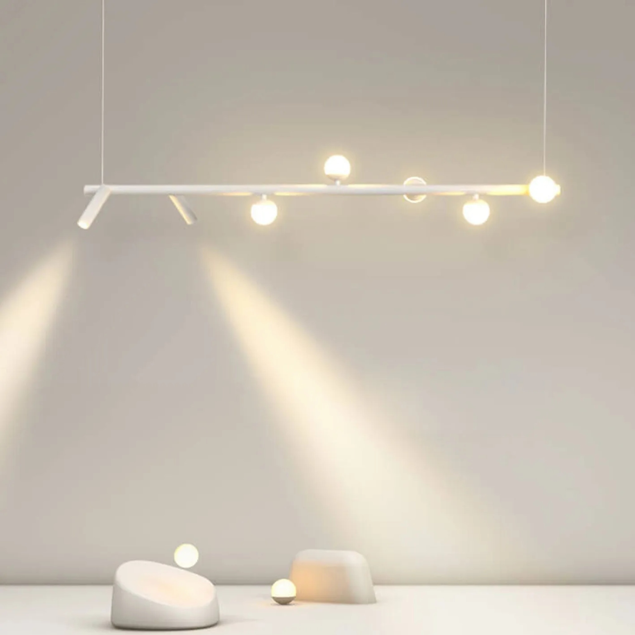 Minimalist island linear acrylic chandeliers — Warm White (3000K) / Matte Black / 110V-120V (US/CA