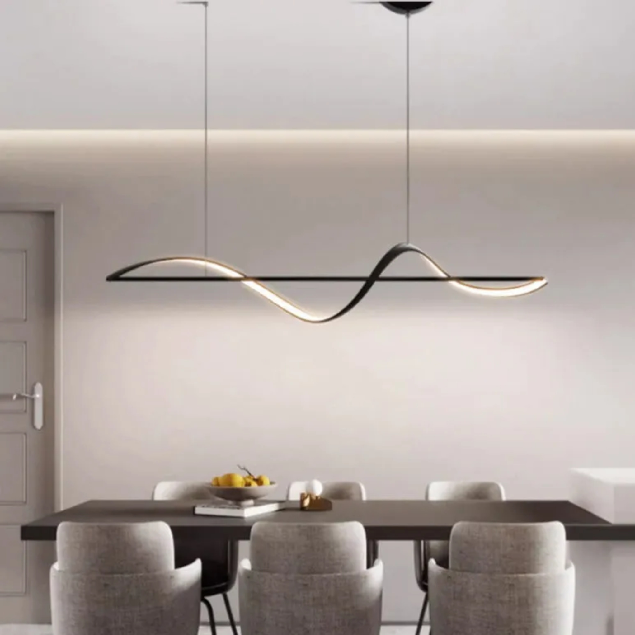 Lighom linear silicone aluminum chandeliers for bedroom — Matte Black / 110V-120V (US/CA
