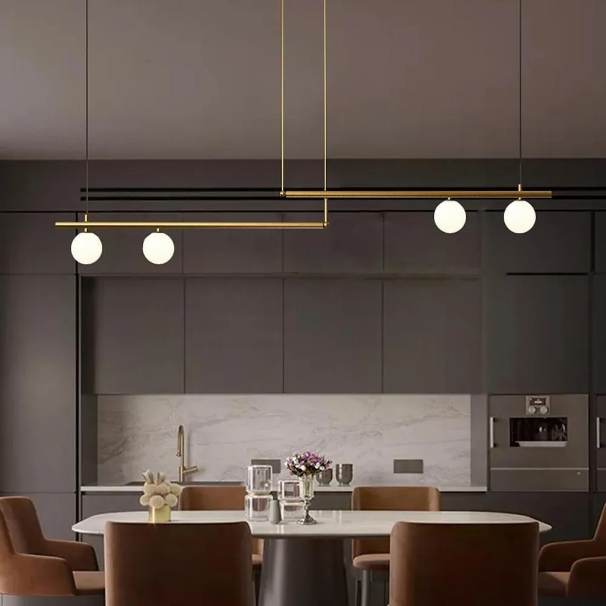 Modern linear globe brass glass chandeliers — 1-Light