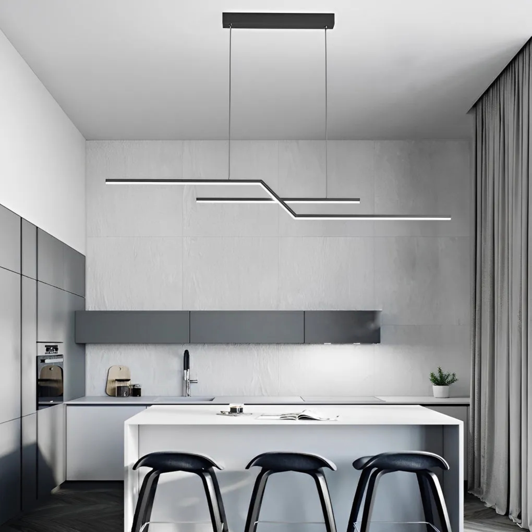 Modern linear black pendant lighting in synthetic — Cool White (6000K) / Matte Black