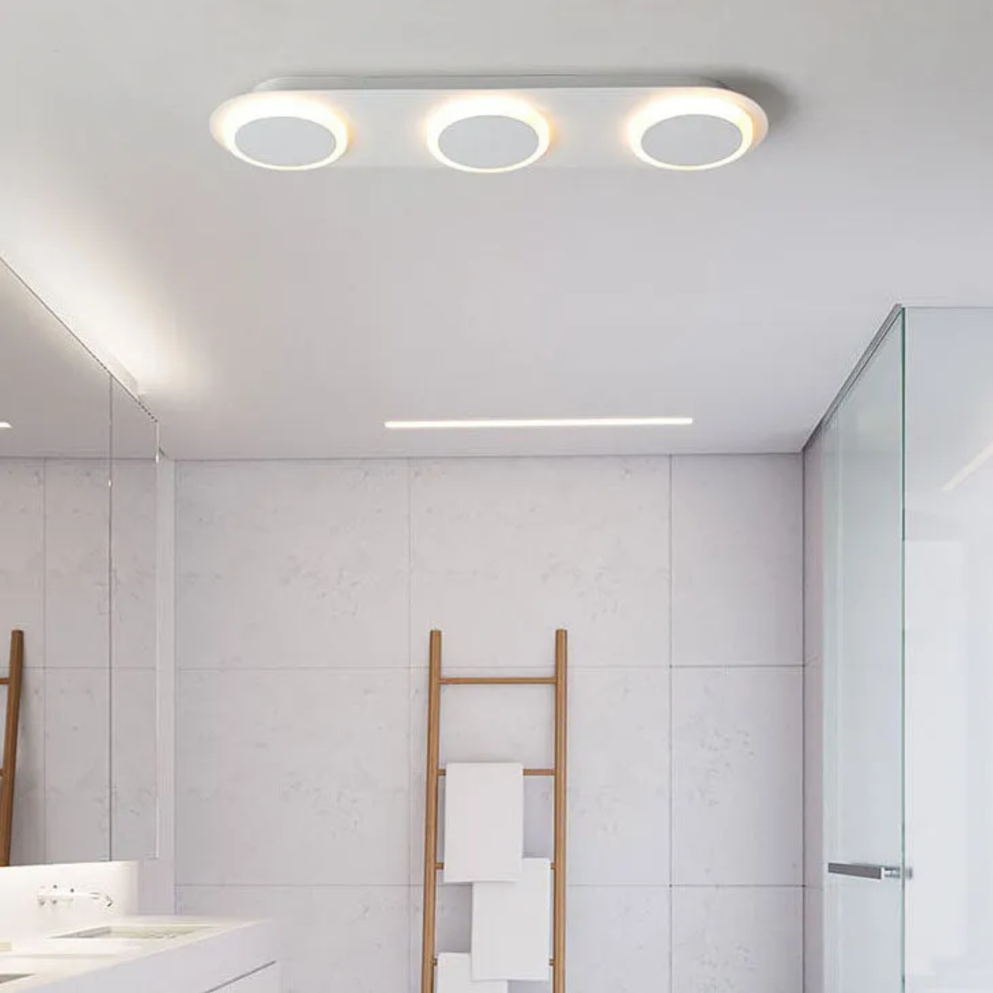 White metal long 5-light flush mount lighting - minimalist — Warm White (3000K) / 3-Light / 110V-120V (US/CA