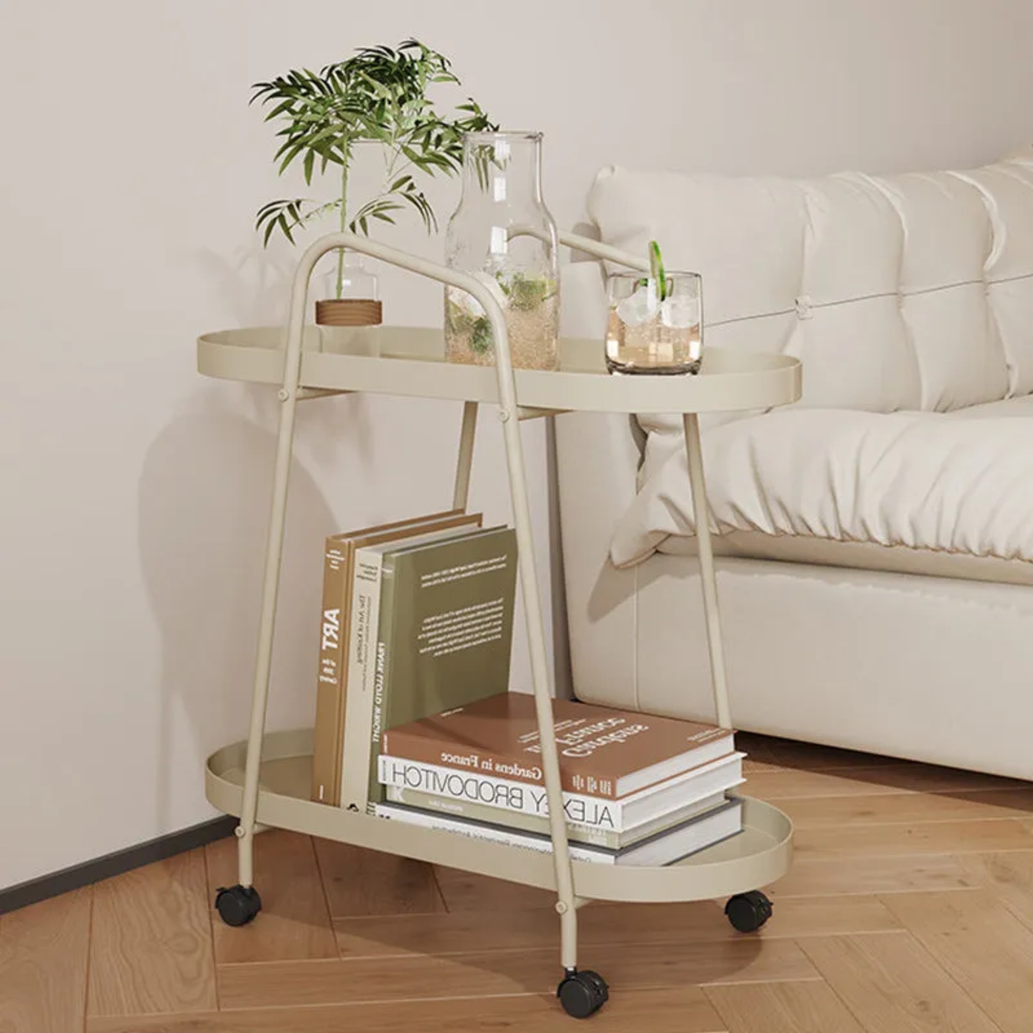 Minimalist oval end beige end & side tables, Lighom