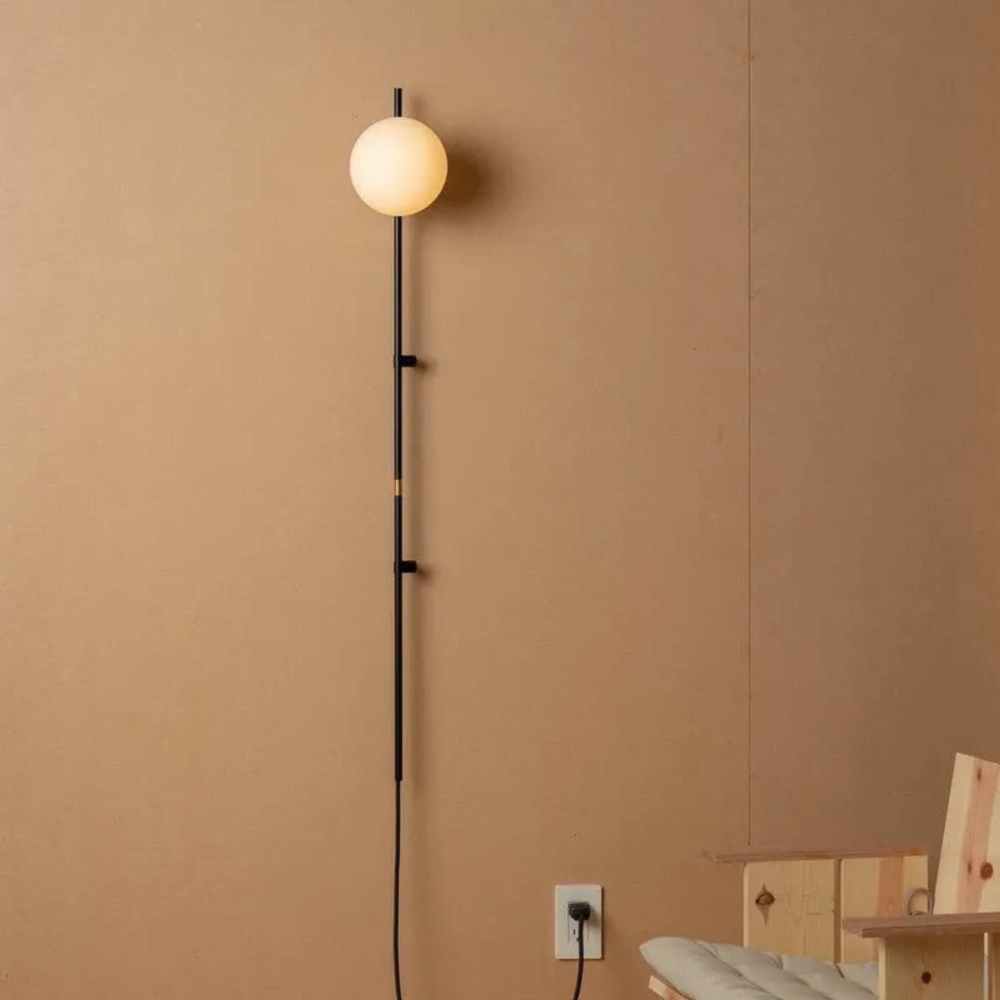 Long pole glass wall sconces for living room — Warm White (3000K) / Plug / Matte Black