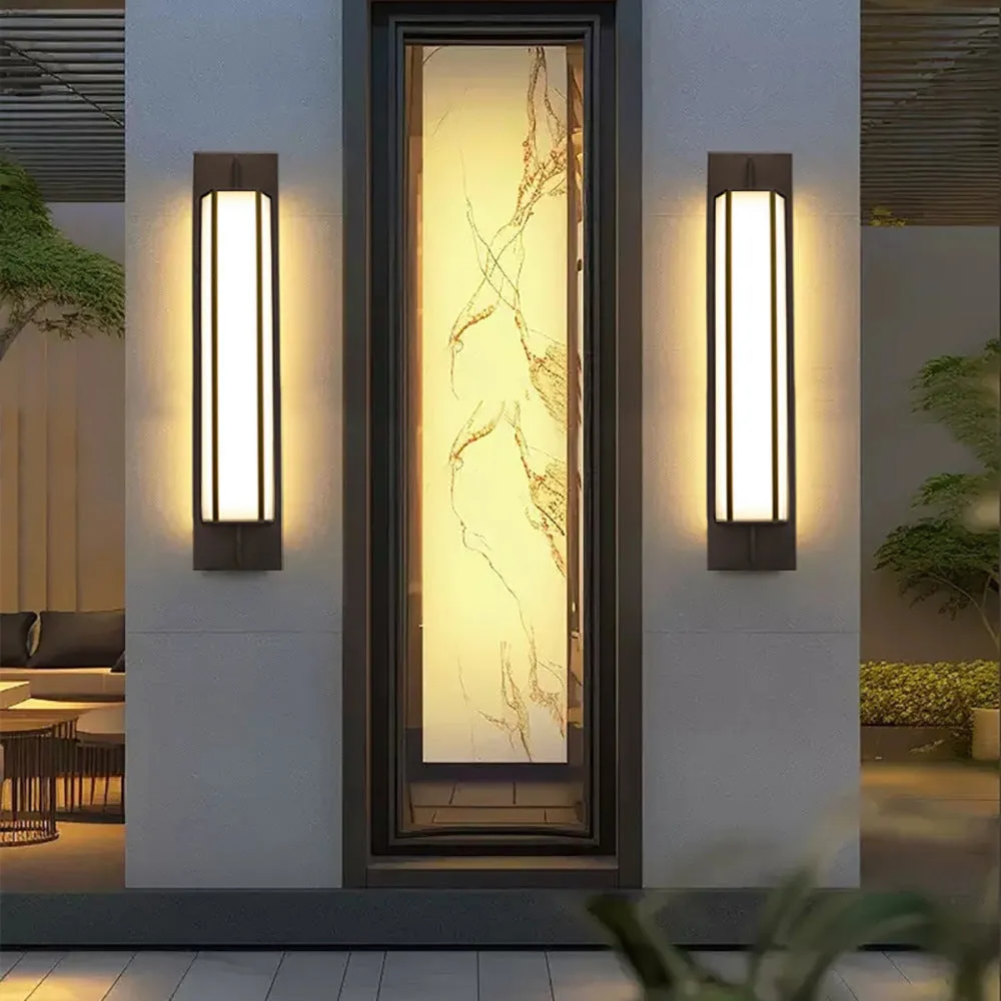 Black steel square long outdoor wall lighting - minimalist — Small (12"H / Warm White (3000K) / 110V-120V (US/CA