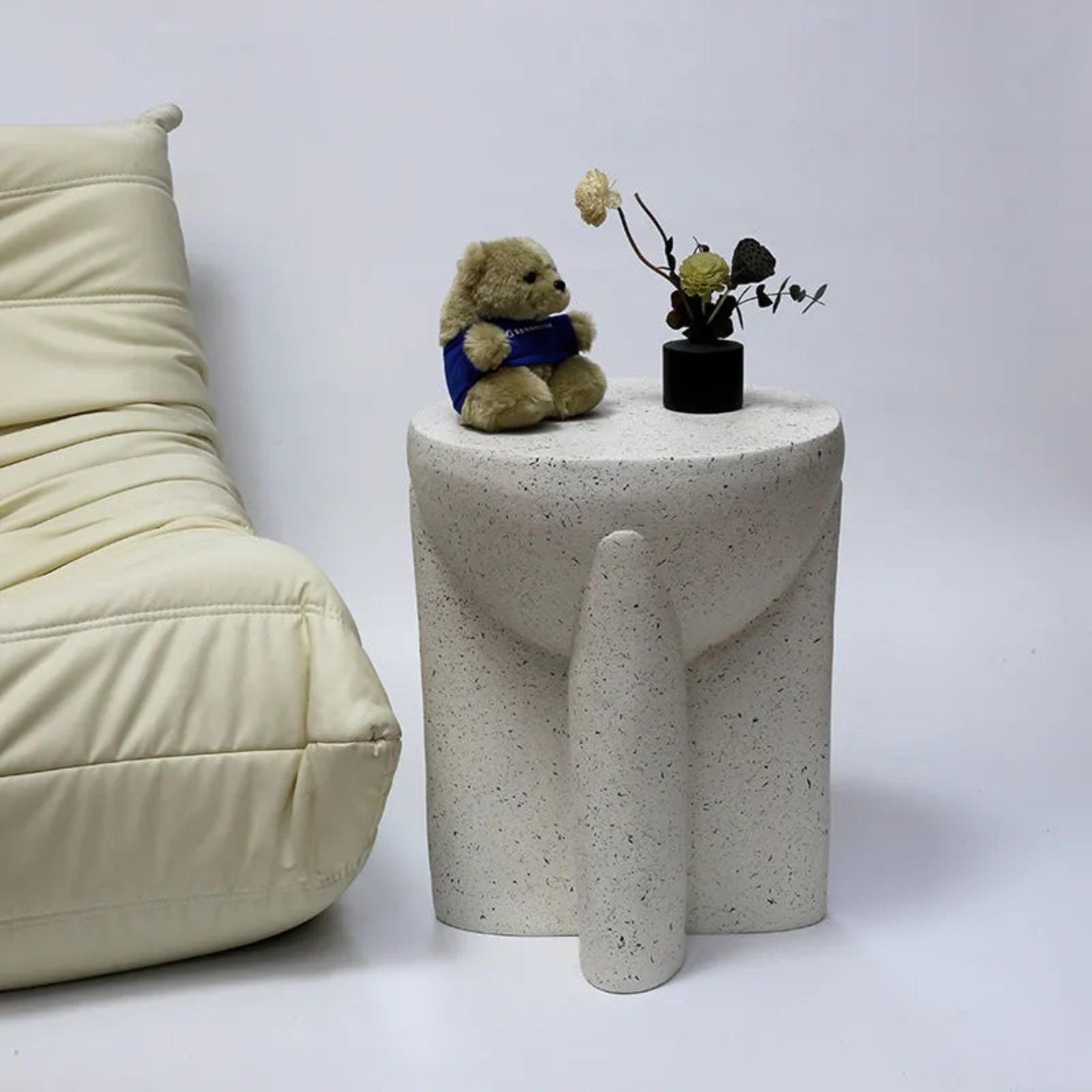 Minimalist oxide cross-base white concrete end & side tables, Lighom