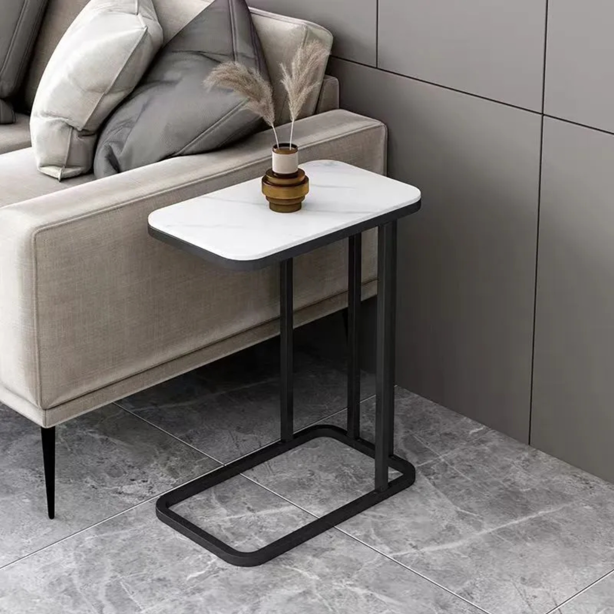 Lighom minimalist frame grain white end & side tables in steel — Black / Set of 1