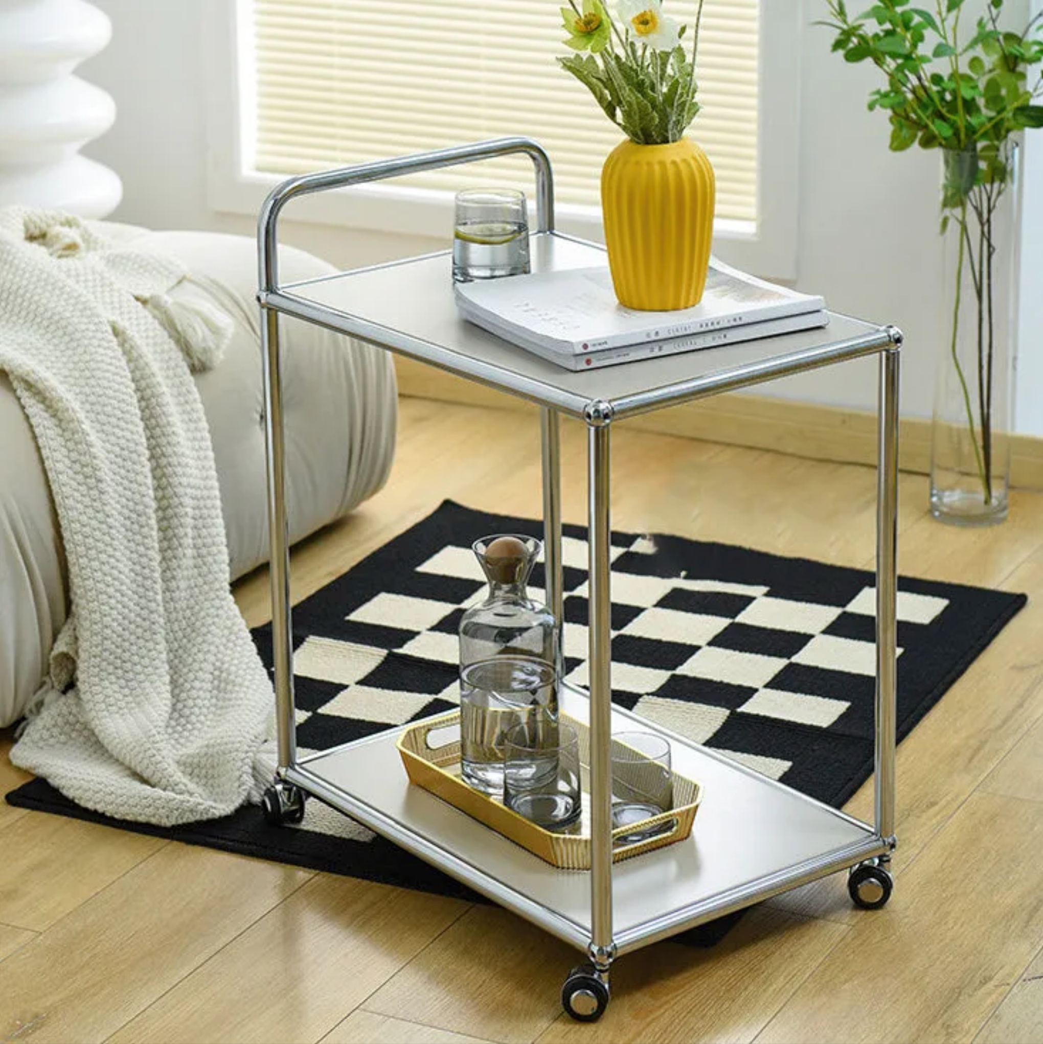 Yellow metal rectangular 2-tier end & side tables - minimalist