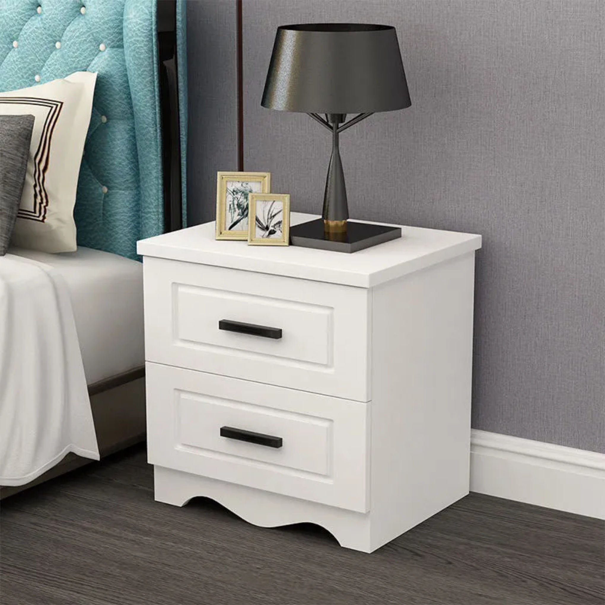 Cream metal glass 2-drawer rectangular nightstands - minimalist