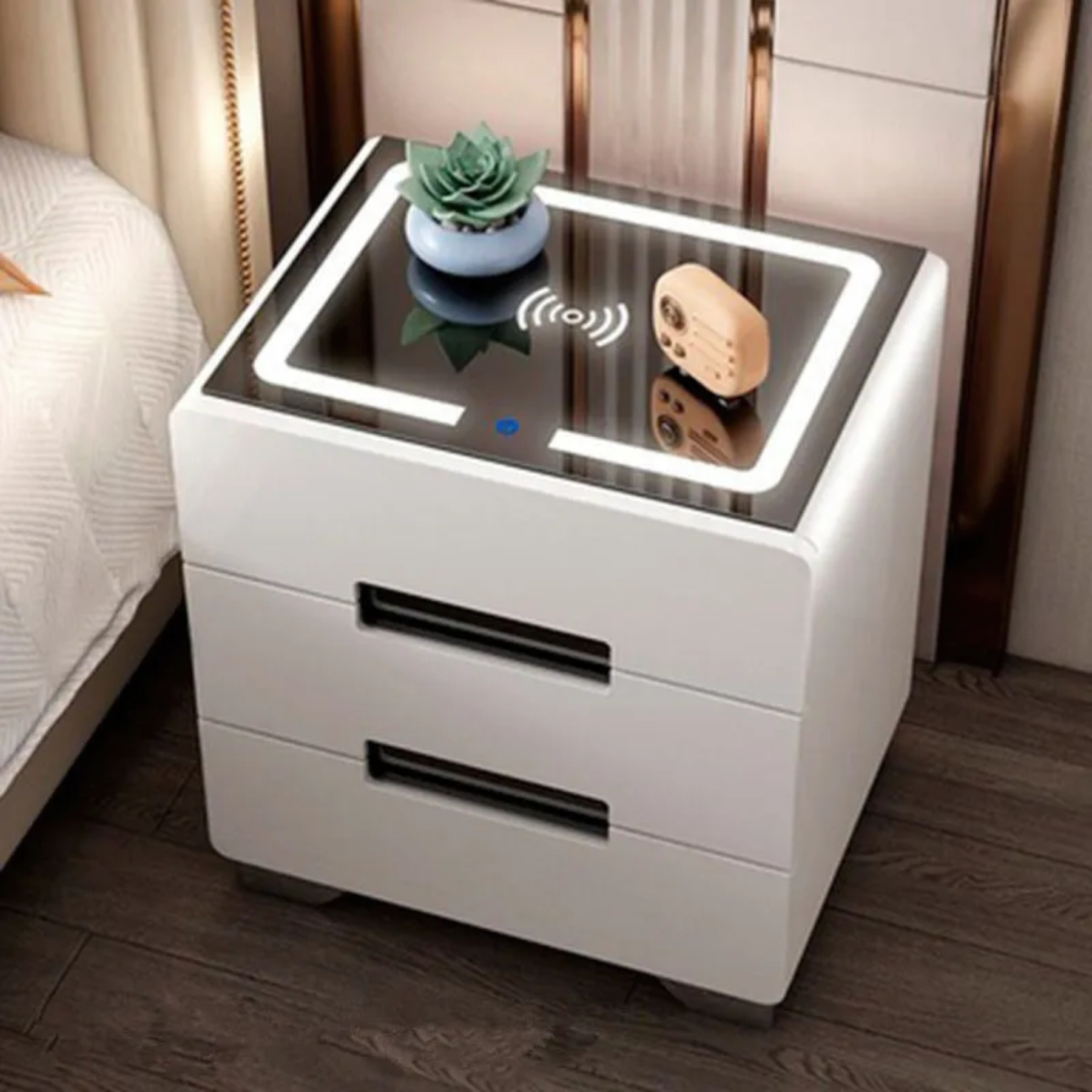 Lighom minimalist rectangular 3-drawer gray nightstands — 19.69" L x 15.75" W x 22.05" H / White
