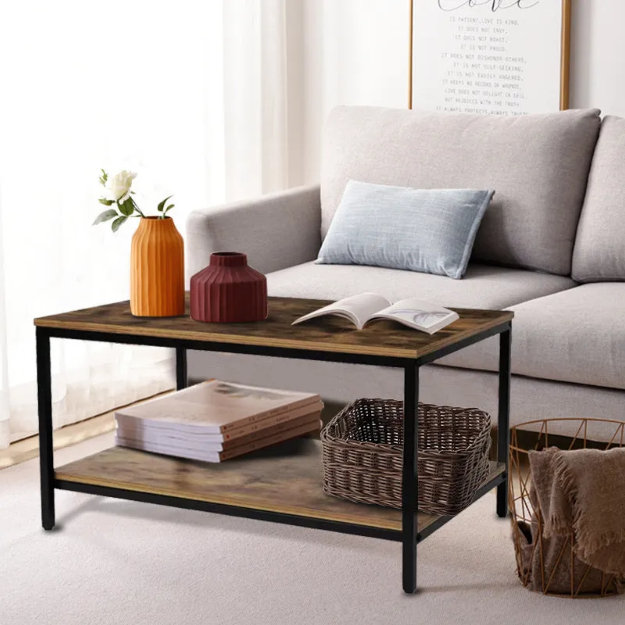 Wood minimalist 2-tier mfc coffee tables