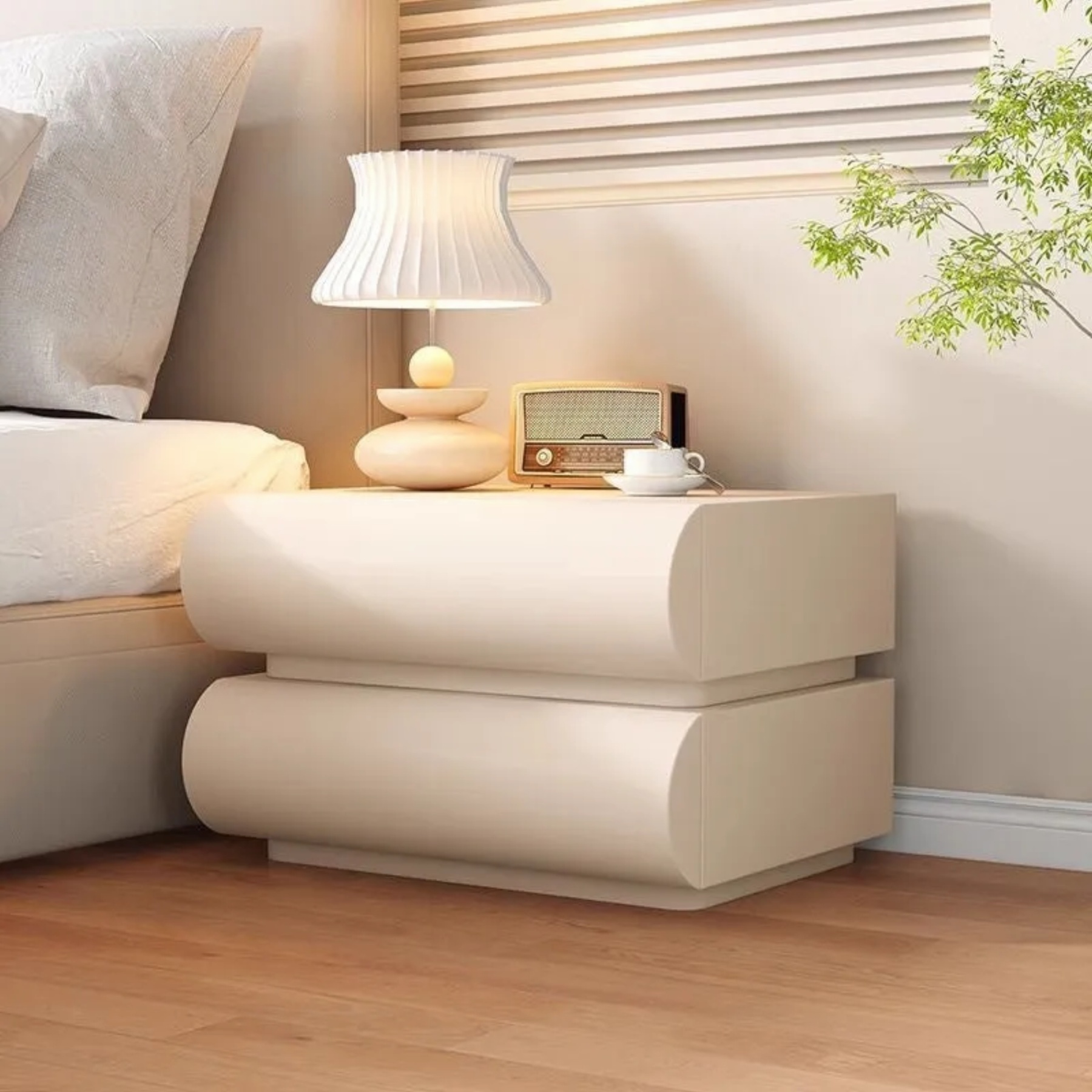 Minimalist 3-drawer microfiber gray nightstands — 15.75" L x 15.75" W x 15.75" H / 2-Drawer / Beige