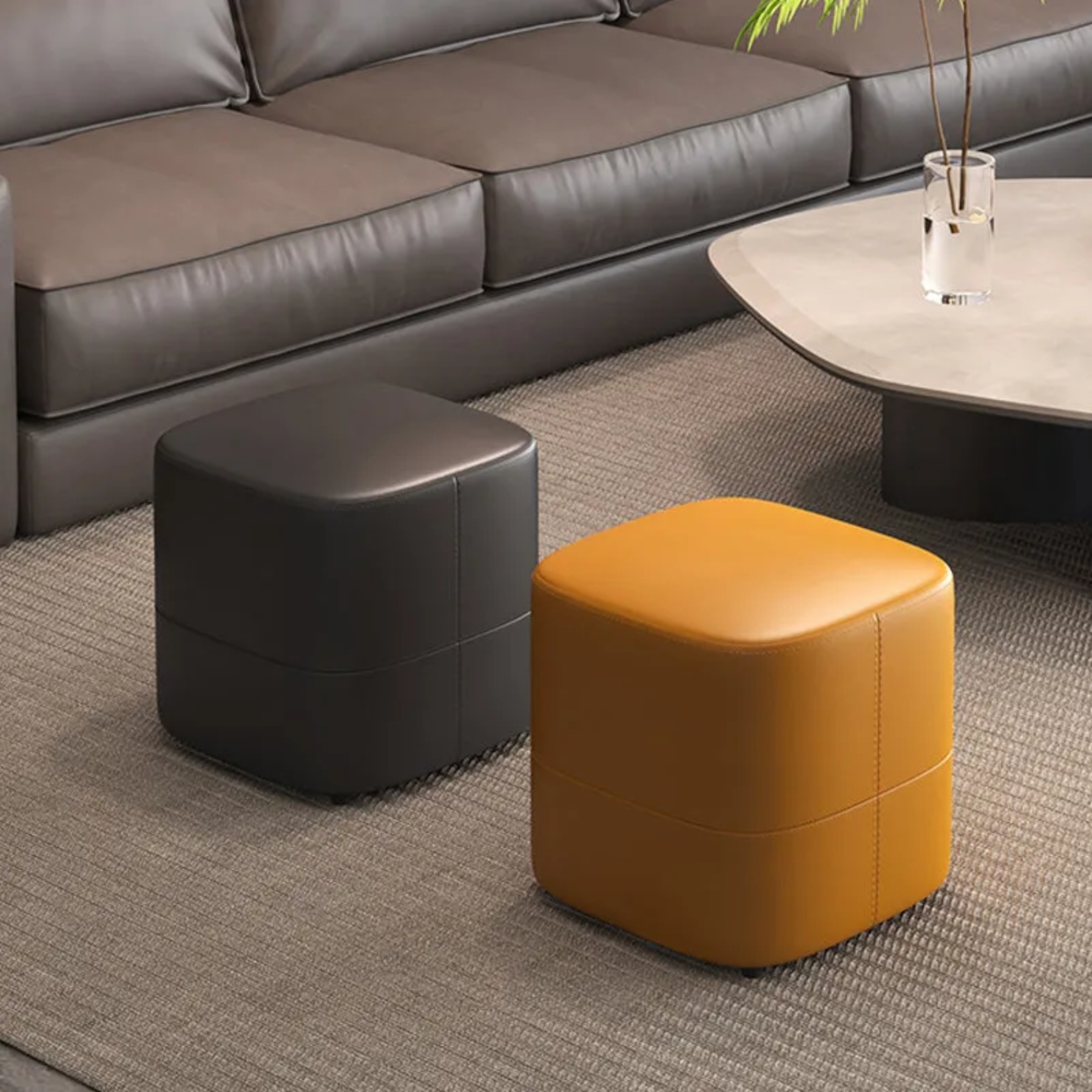 Gray minimalist low microfiber low stools — 13.78" L x 13.78" W x 13.78" H / Orange
