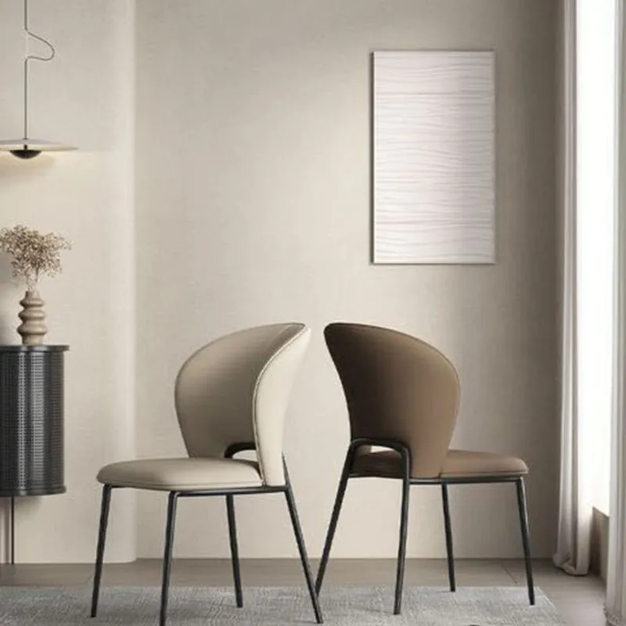 Lighom minimalist curved microfiber black dining chairs & benches