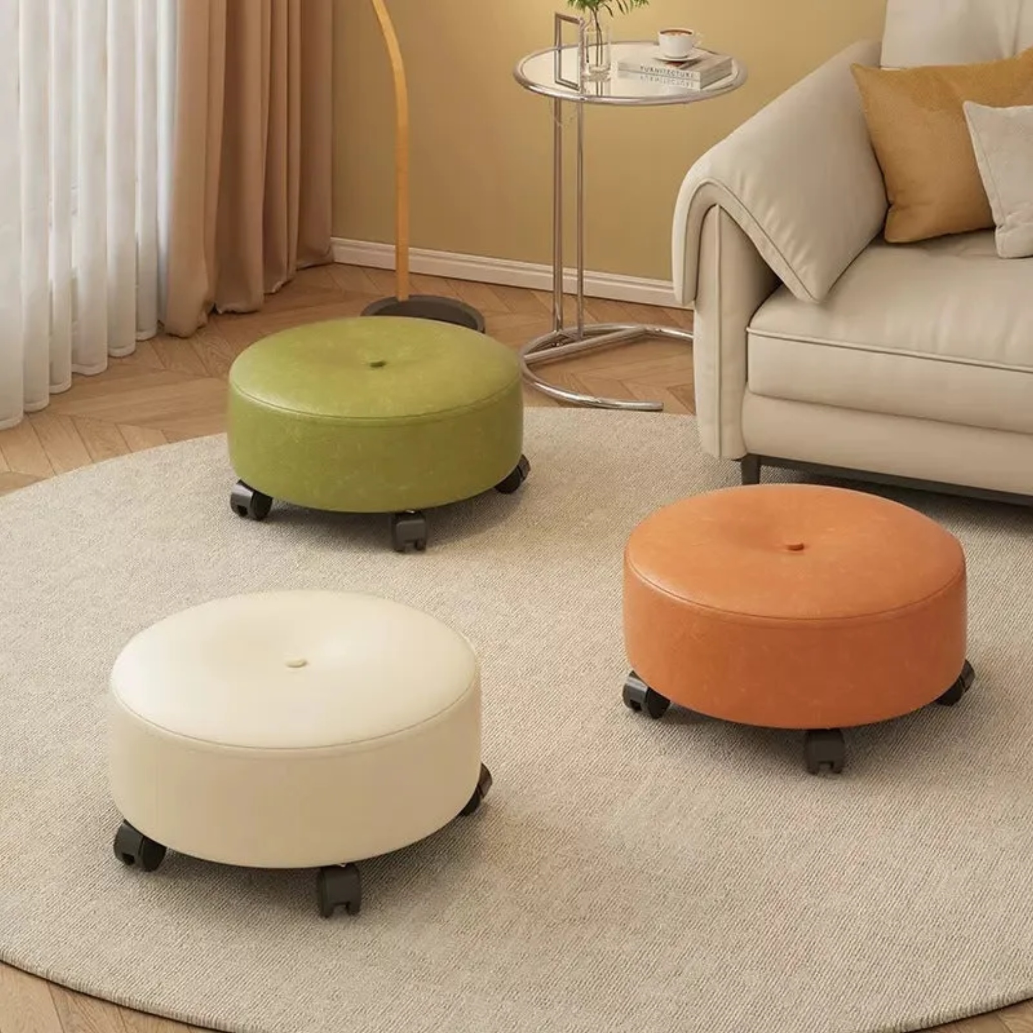 Lighom minimalist backless round beige accent chairs