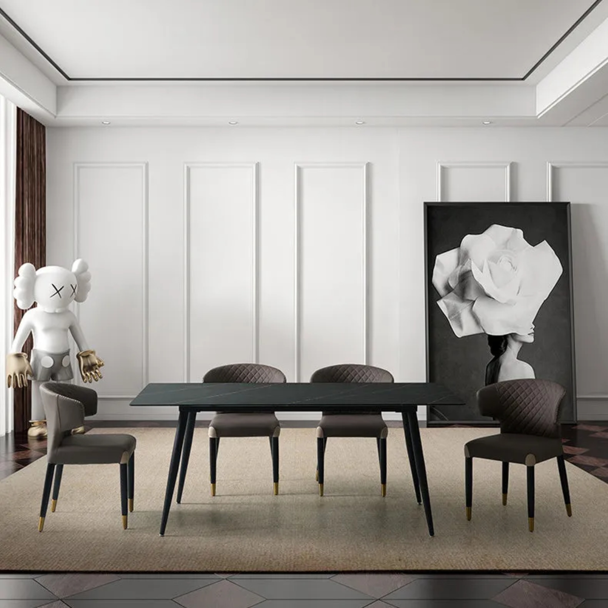 Minimalist microfiber arc wood leather steel dining chairs & benches