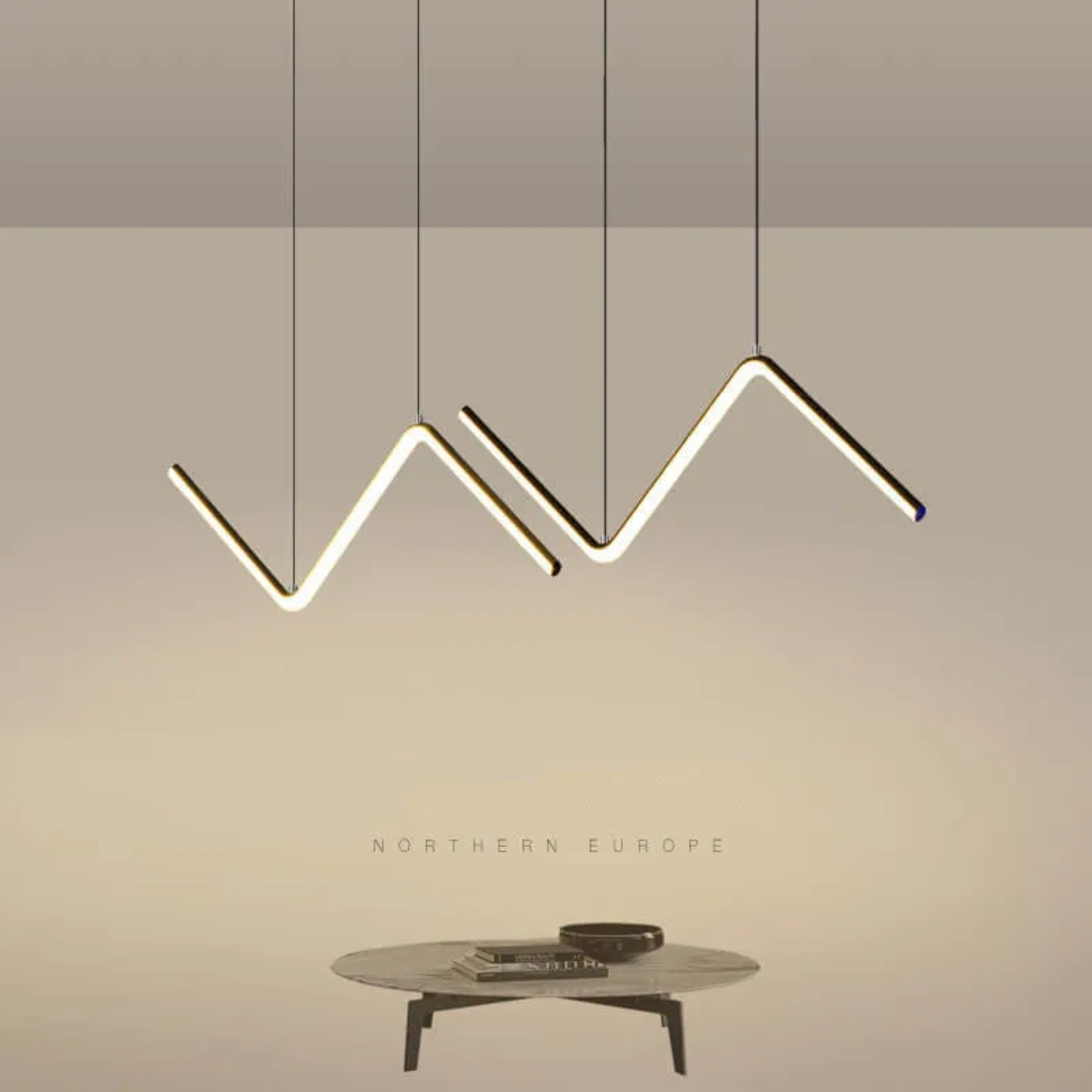 Minimalist n-shaped line black pendant lighting — Warm White (3000K) / Matte Black / 110V-120V (US/CA)