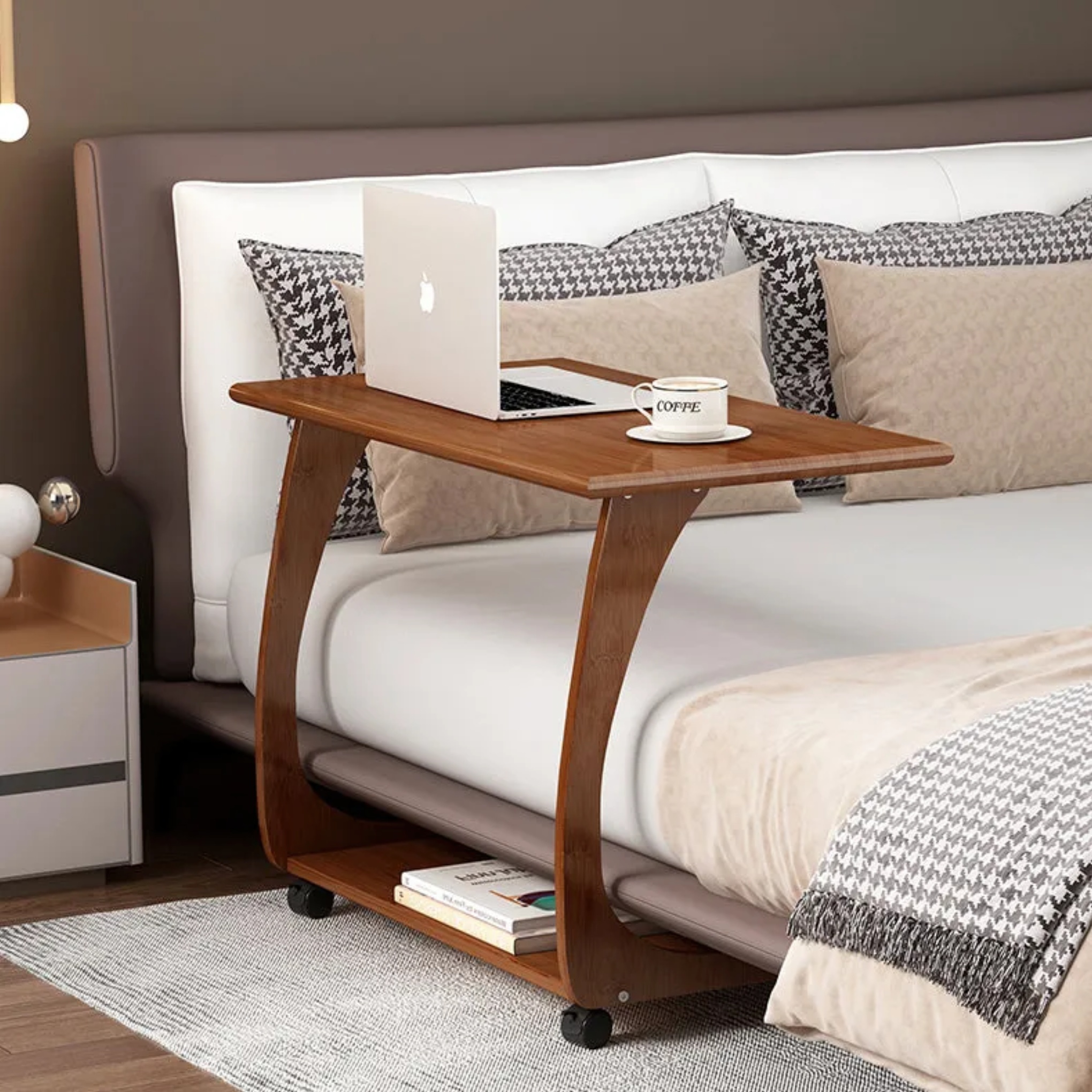 Lighom 2-tier nan bamboo end & side tables for bedroom — 15.75" L x 15.75" W x 25.2" H