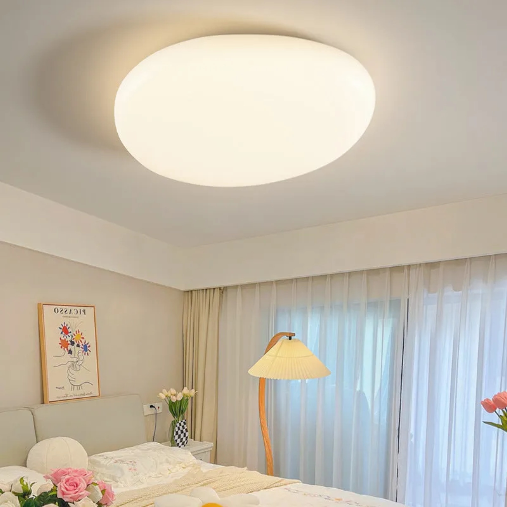 Minimalist oval white flush mount lighting, Lighom — 3.54" H x 11.81" Dia / 1-Light / 110V-120V (US/CA)
