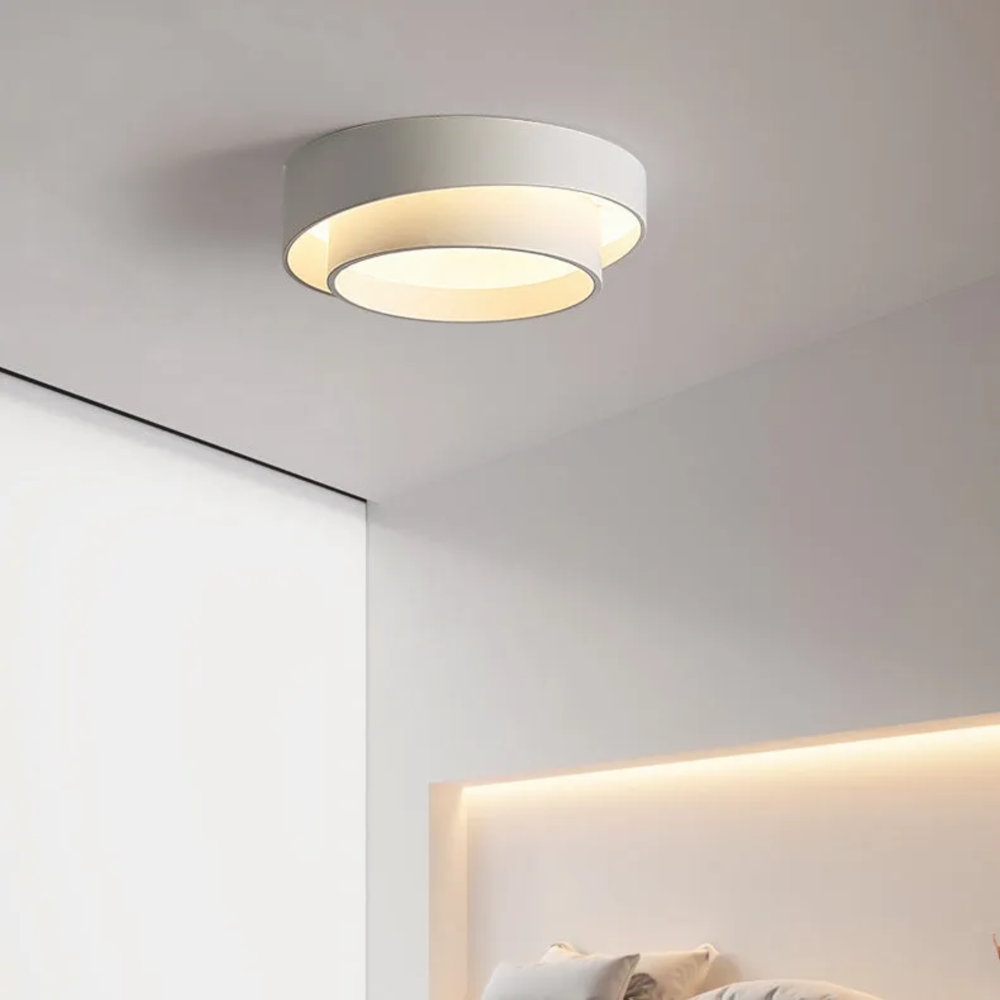 Overlapping round acrylic flush mount lighting for bedroom — 3.94" H x 15.75" Dia / Warm White (3000K) / 110V-120V (US/CA)