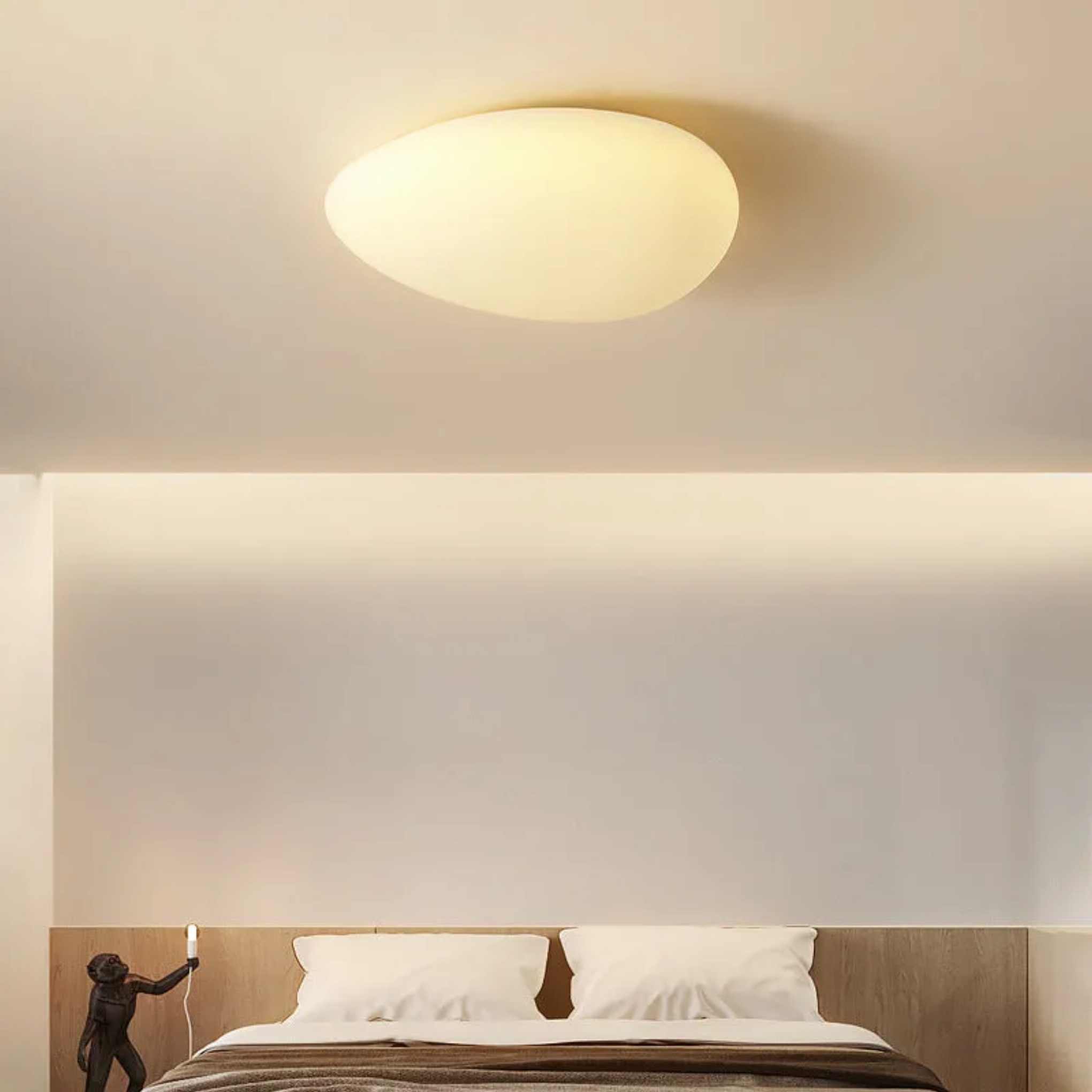 White minimalist pebble flush mount lighting — 11.81" W x 3.35" H / 110V-120V (US/CA)