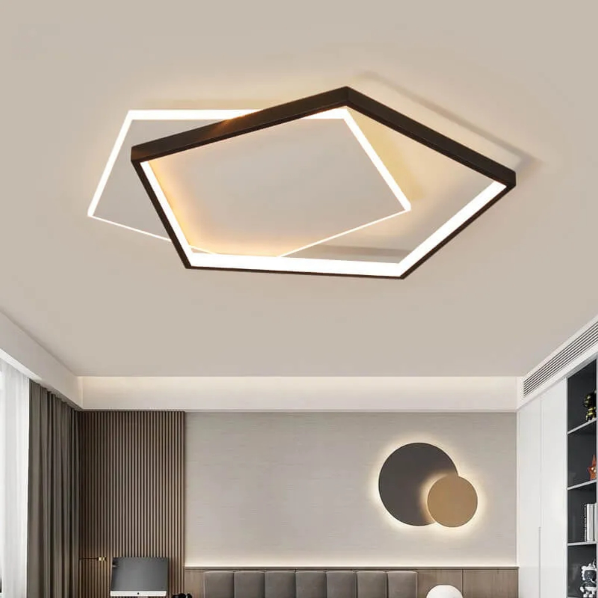 Black minimalist pentagonal flush mount lighting — 3-Color Changeable / 110V-120V (US/CA