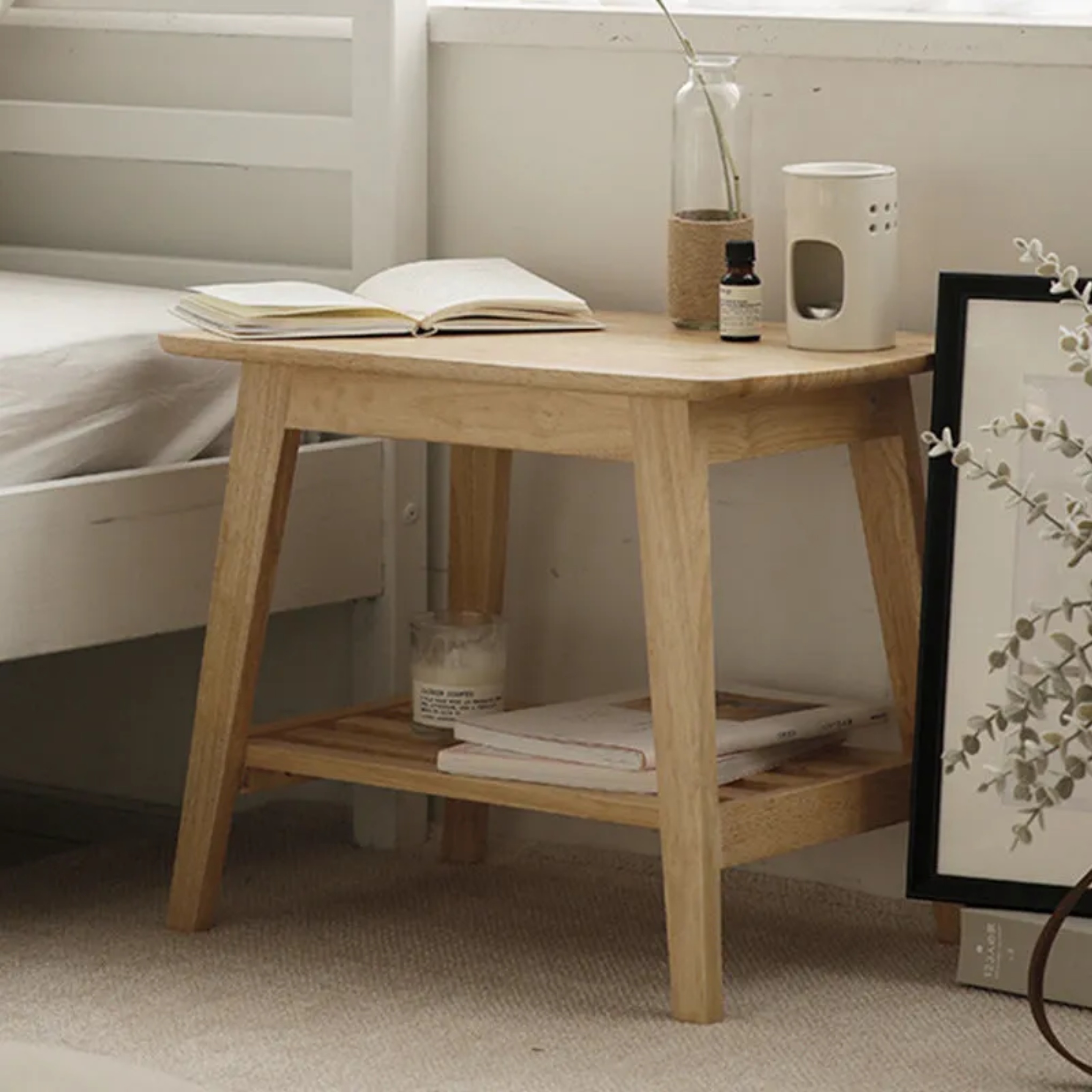 Lighom minimalist pine 2-tier wood side tables