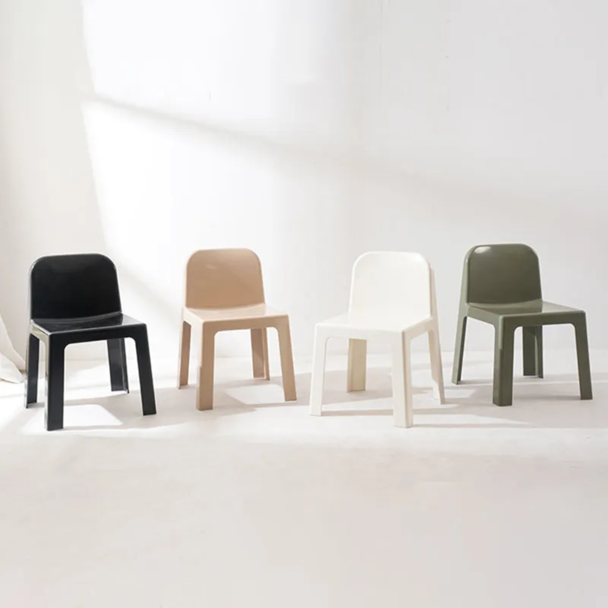 White fabric dining chairs & benches - minimalist