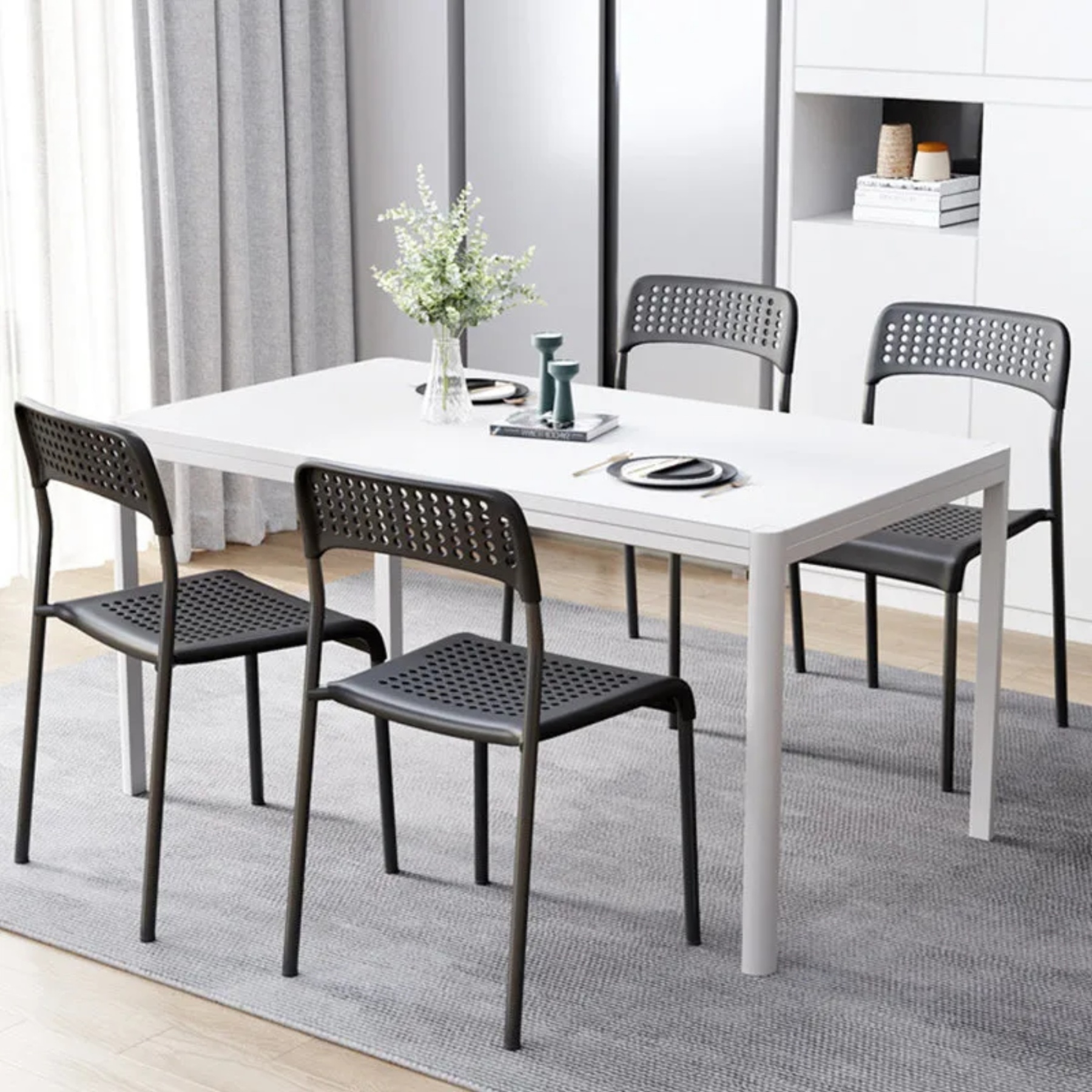 Lighom perforated iron dining chairs & benches for kitchen — Black