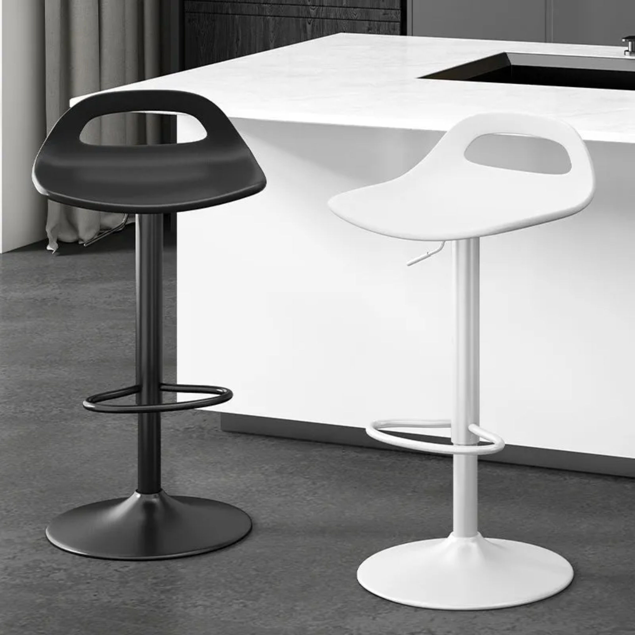 Minimalist black bar & counter stools in metal — Without Cushion / White
