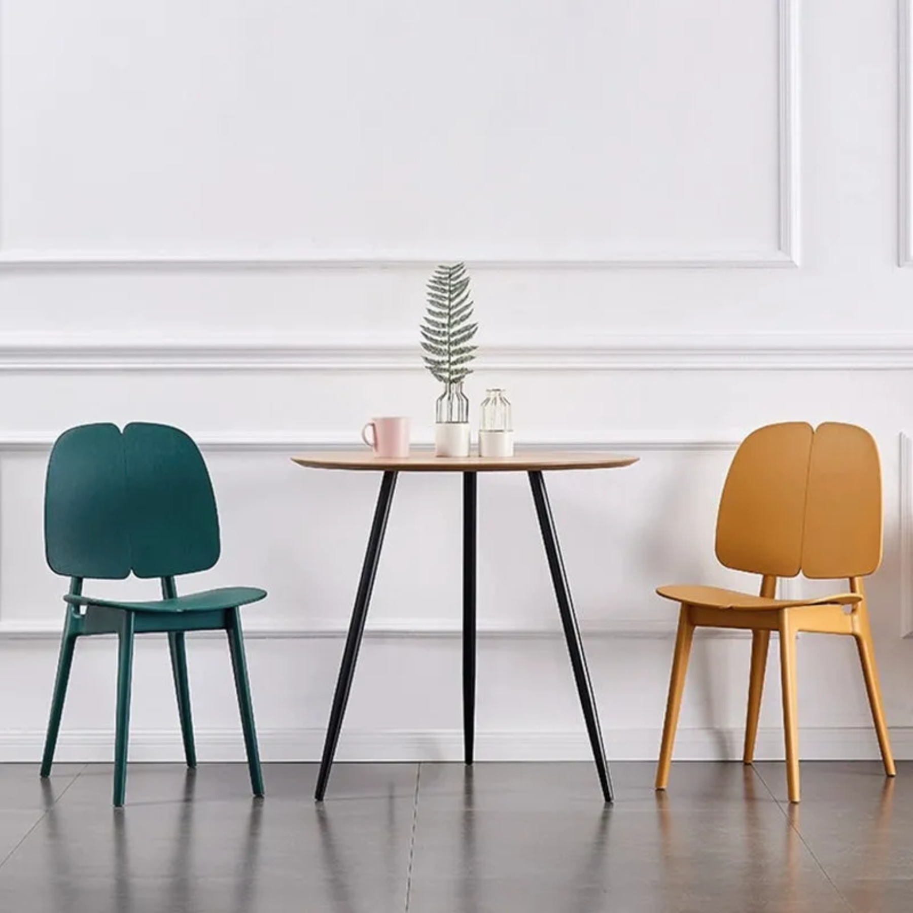 Black minimalist square-frame dining chairs & benches