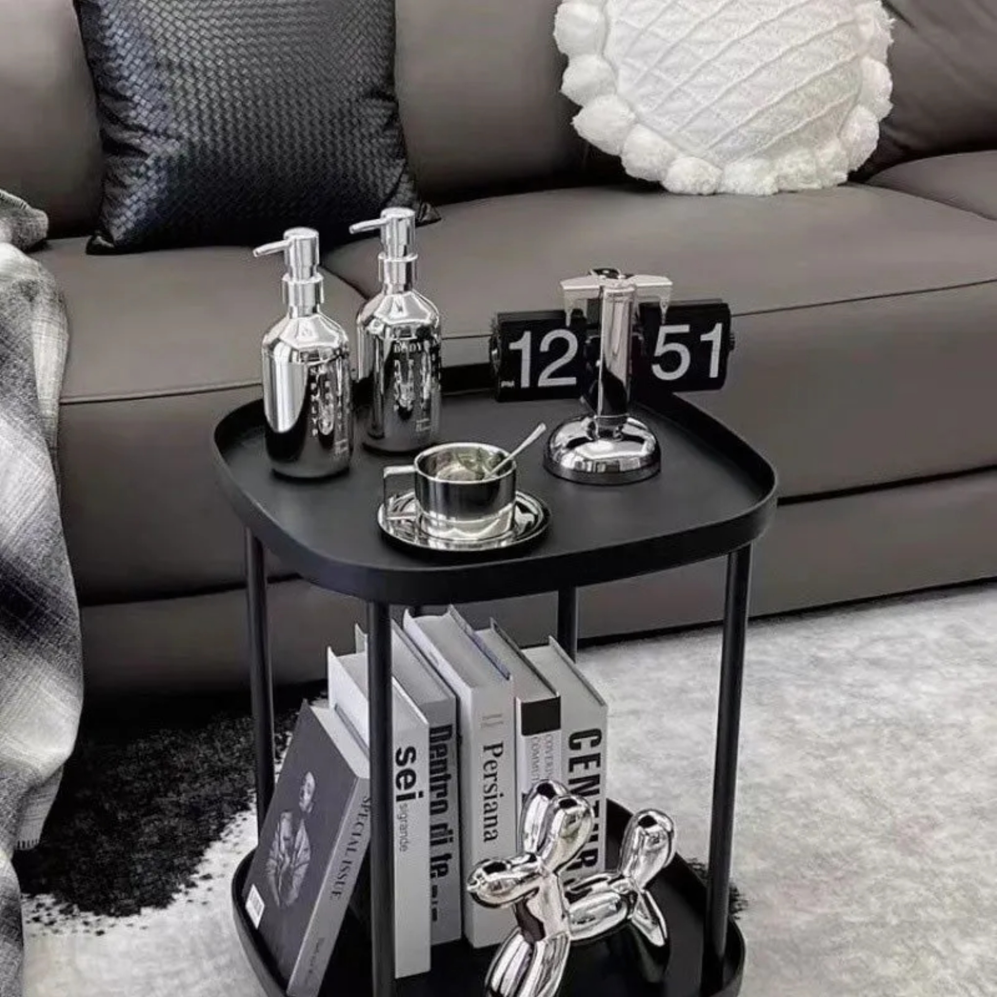 Blue steel titanium end & side tables - minimalist — Variant A / Black