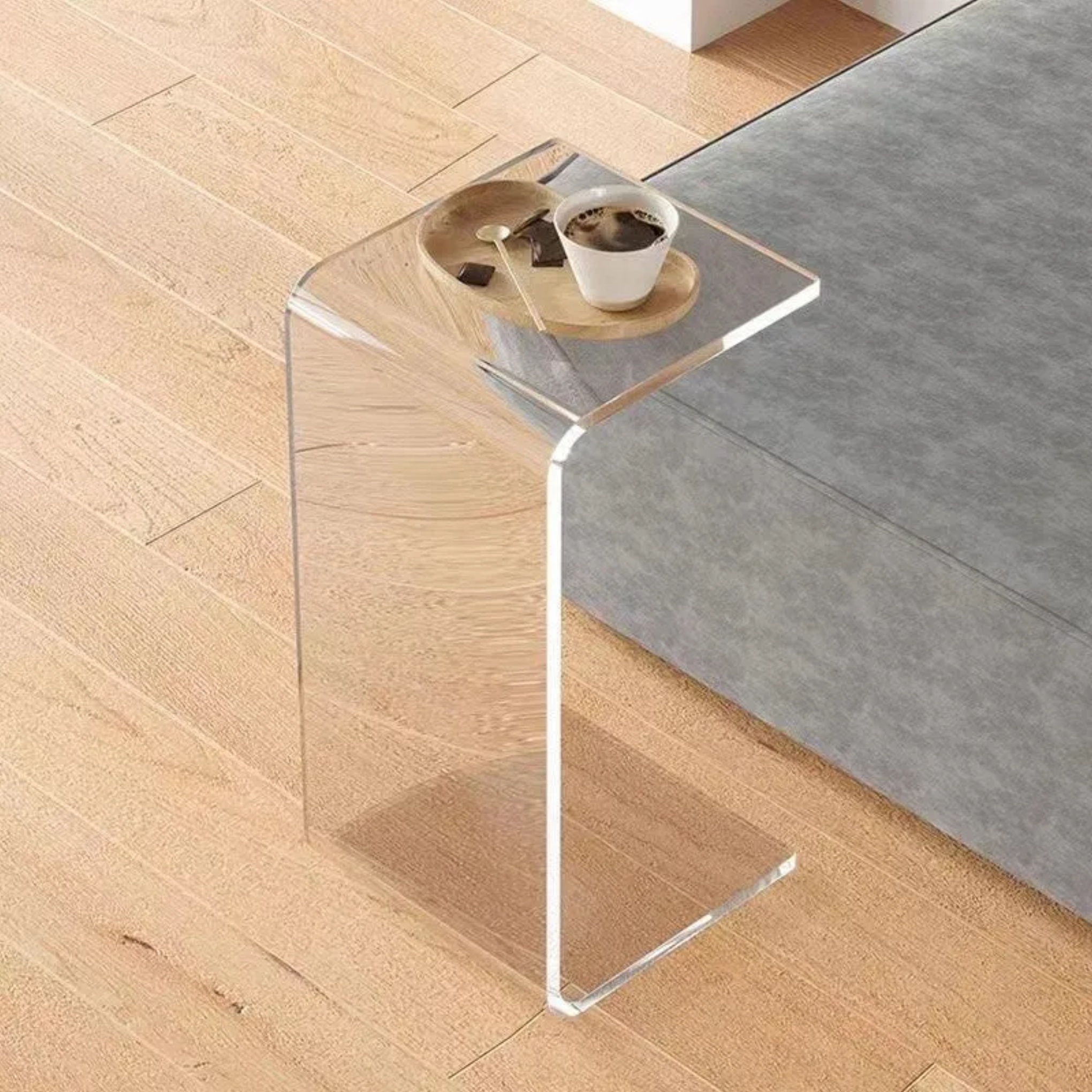 Minimalist end rectangular gray acrylic end & side tables, Lighom — Transparent