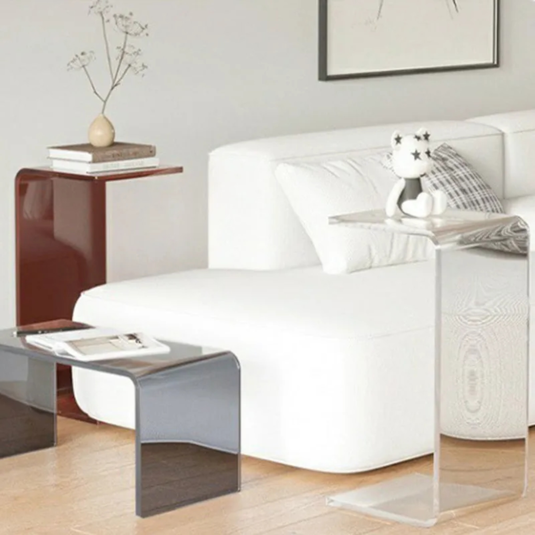 Gray minimalist rectangular end & side tables — Transparent