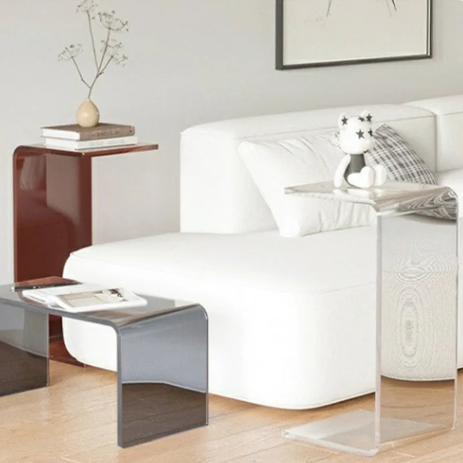 Gray minimalist rectangular end & side tables — Transparent